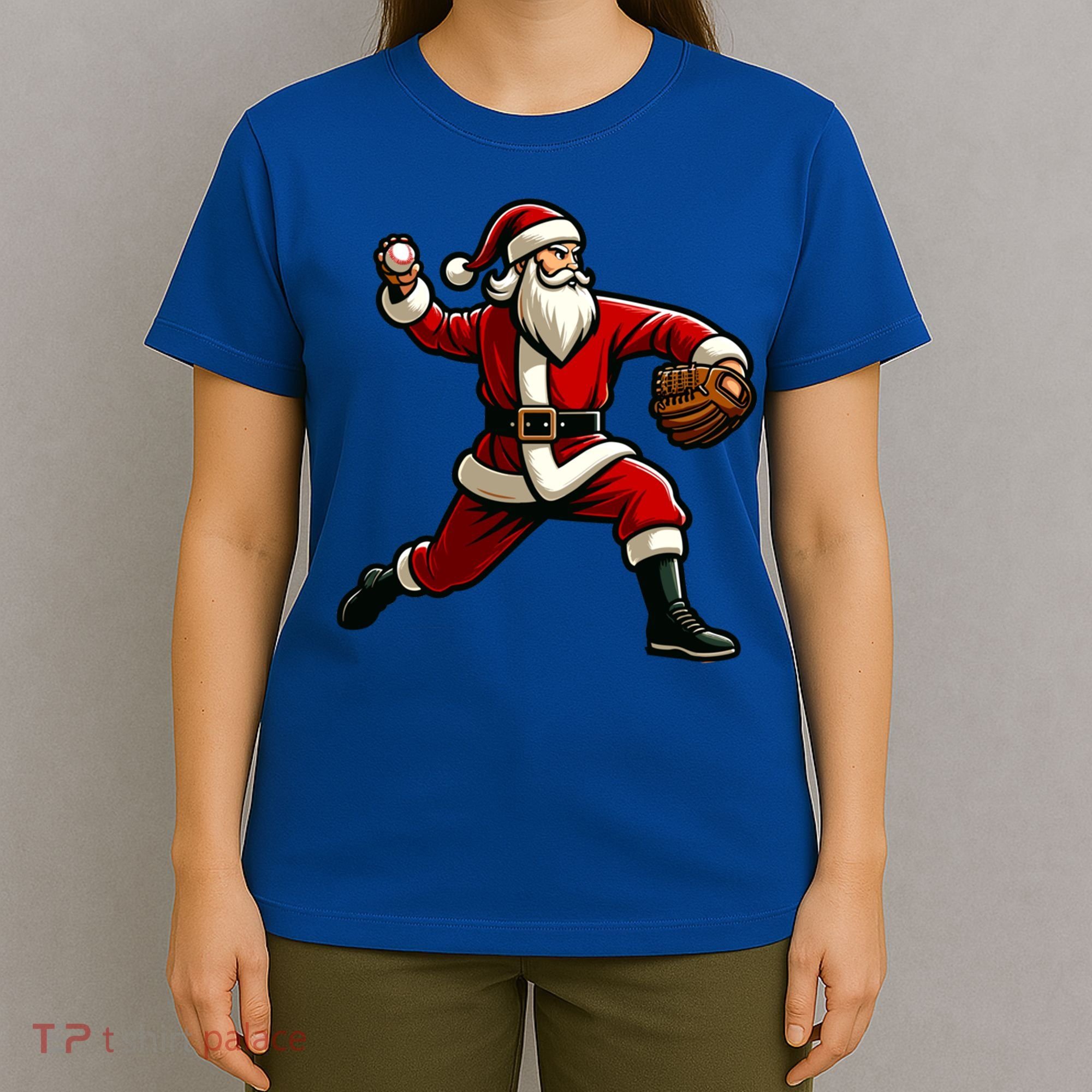 Christmas Santa Claus Baseball Pitcher Teens Xmas Funny Gift T-Shirt