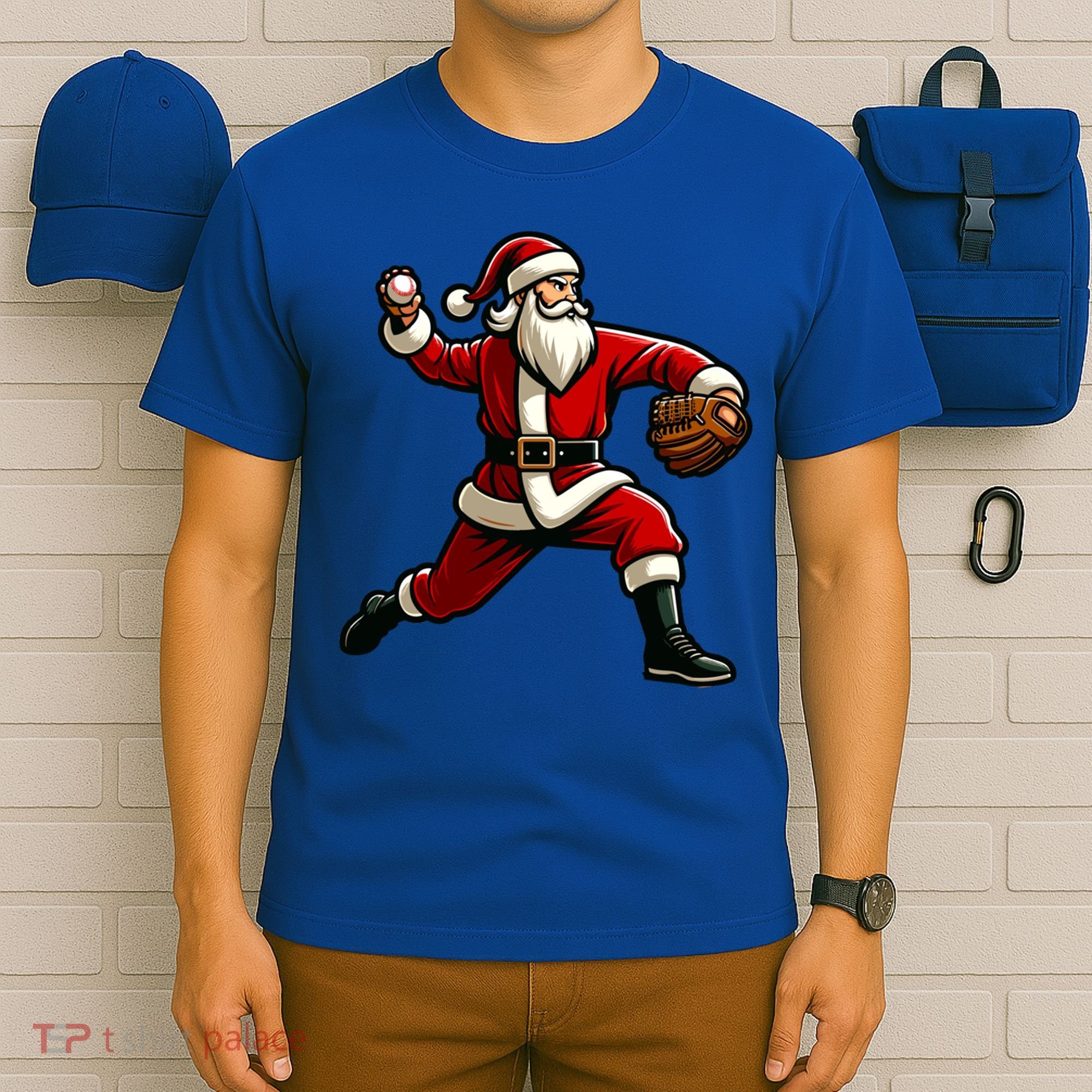 Christmas Santa Claus Baseball Pitcher Teens Xmas Funny Gift T-Shirt