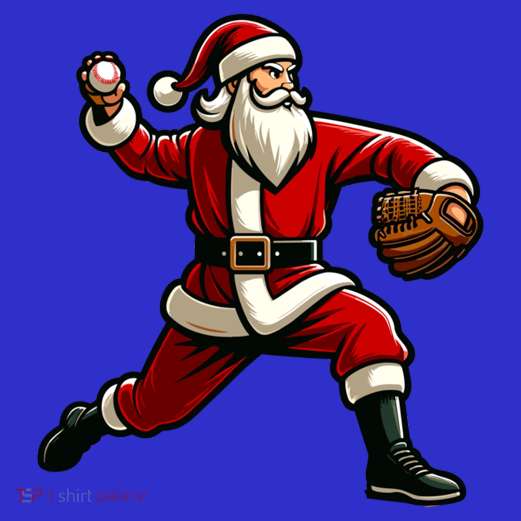 Christmas Santa Claus Baseball Pitcher Teens Xmas Funny Gift T-Shirt