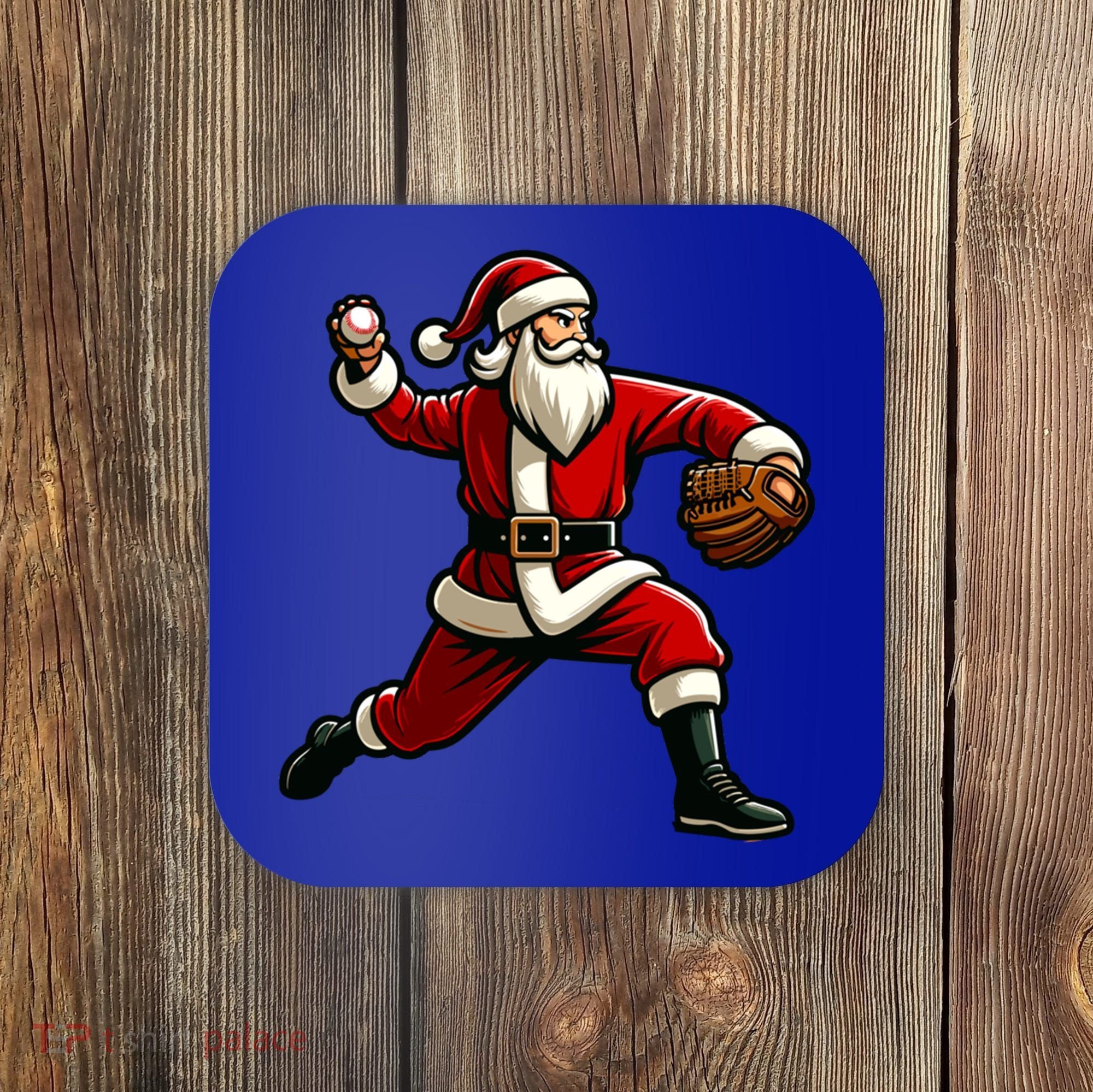 Christmas Santa Claus Baseball Pitcher Teens Xmas Funny Gift Coaster