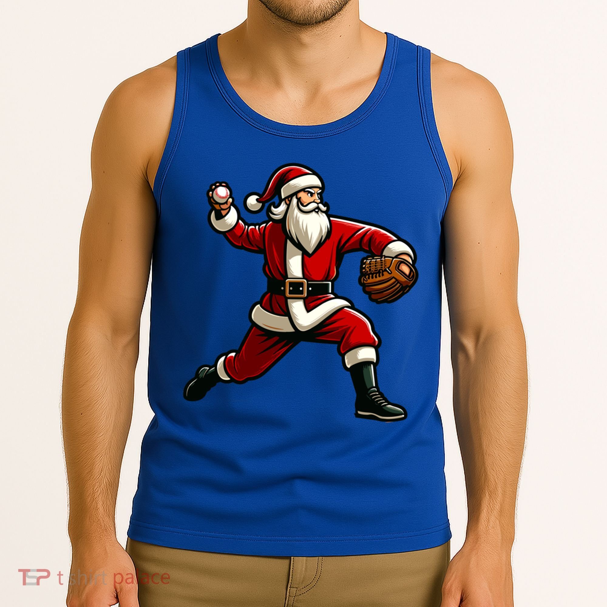 Christmas Santa Claus Baseball Pitcher Teens Xmas Funny Gift Tank Top