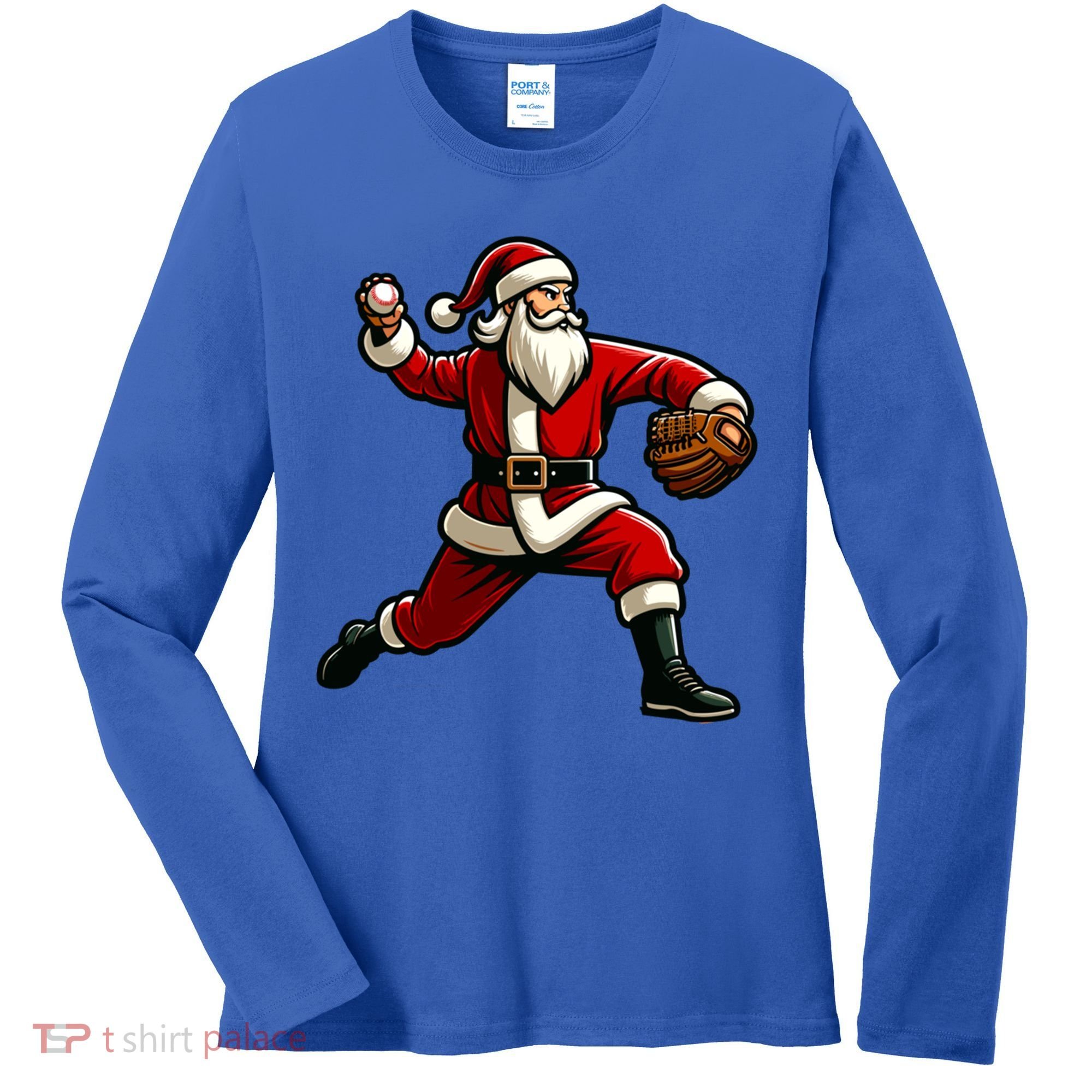 Christmas Santa Claus Baseball Pitcher Teens Xmas Funny Gift Women's Long Sleeve Shirt