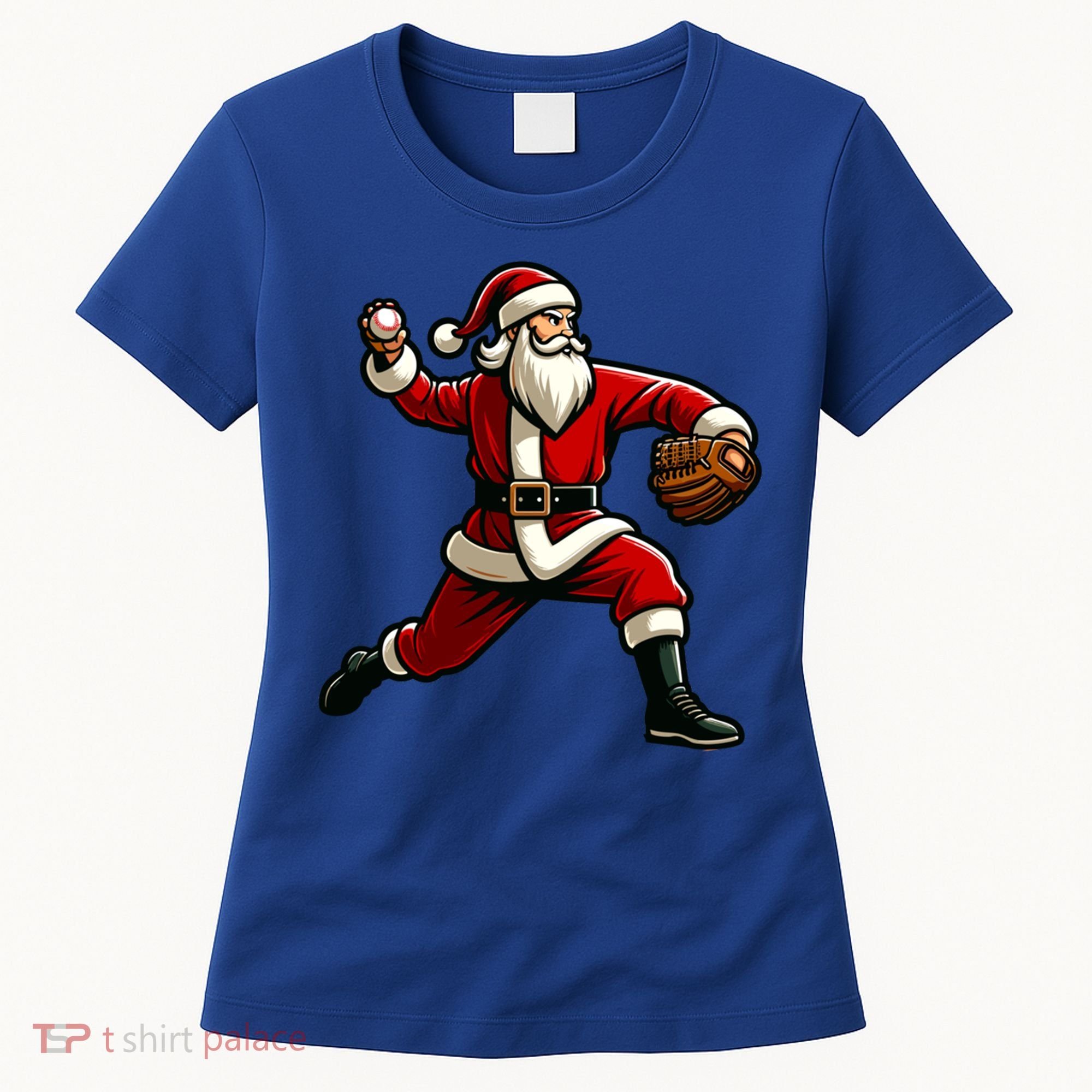 Christmas Santa Claus Baseball Pitcher Teens Xmas Funny Gift Women's T-Shirt