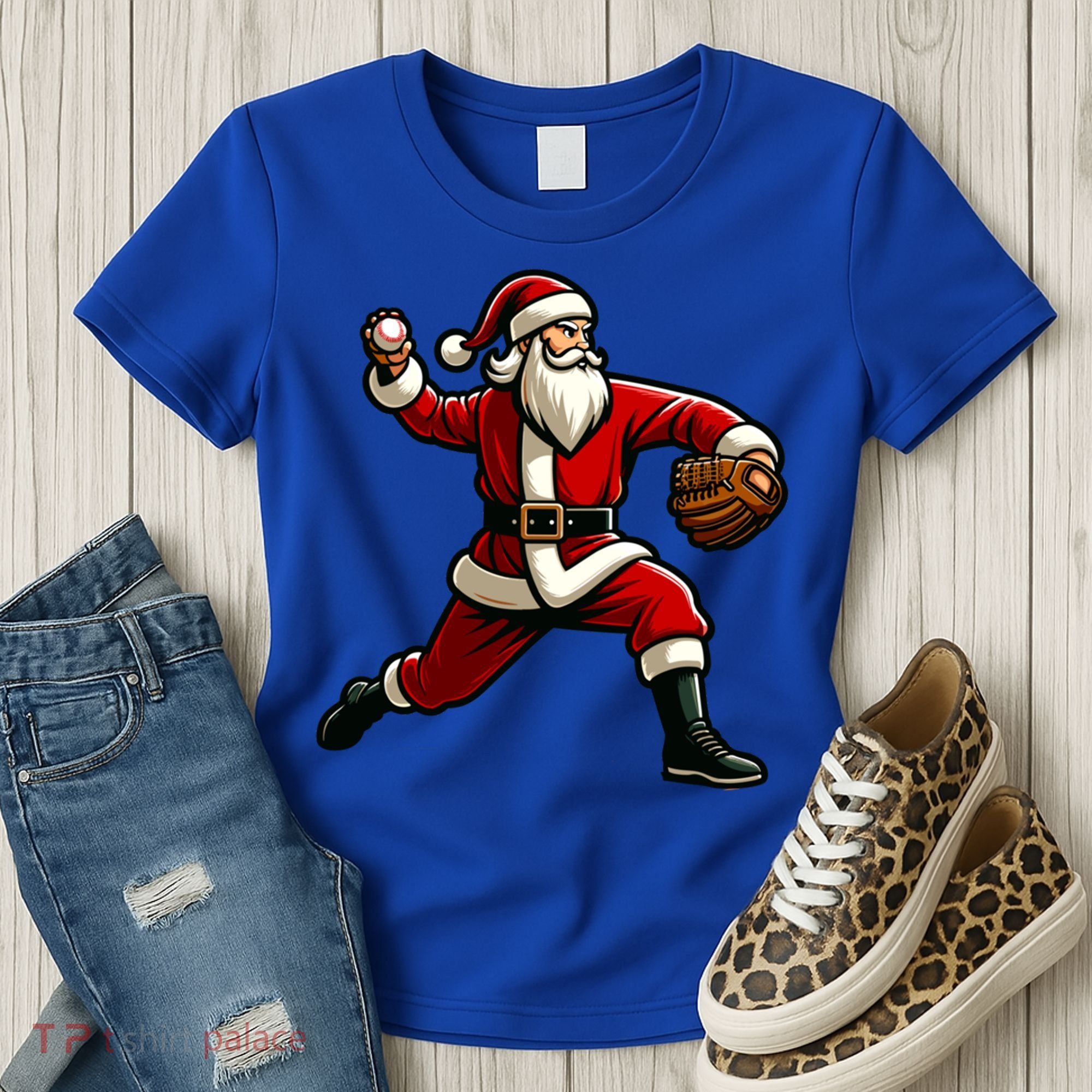 Christmas Santa Claus Baseball Pitcher Teens Xmas Funny Gift Women's T-Shirt