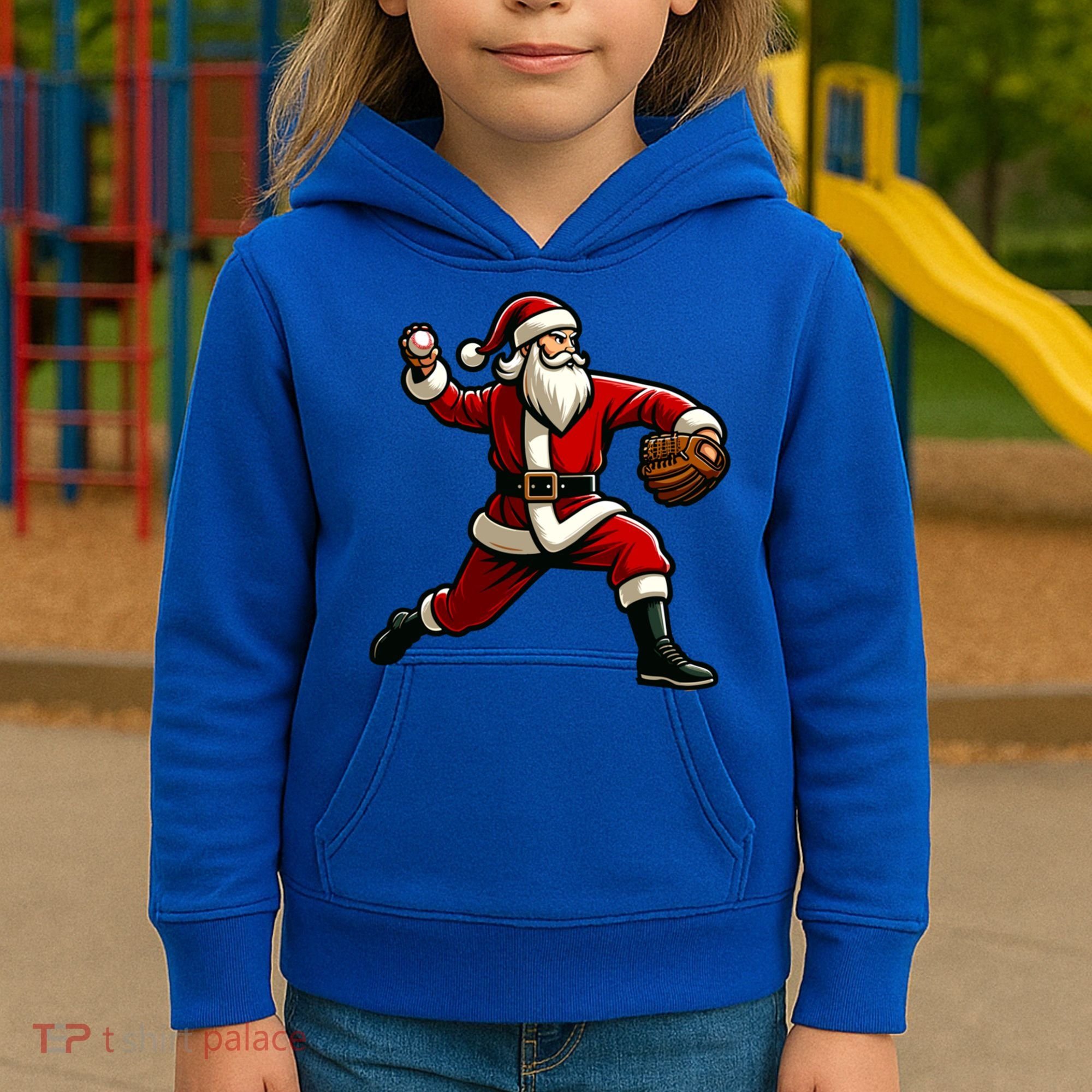 Christmas Santa Claus Baseball Pitcher Teens Xmas Funny Gift Kids Hoodie