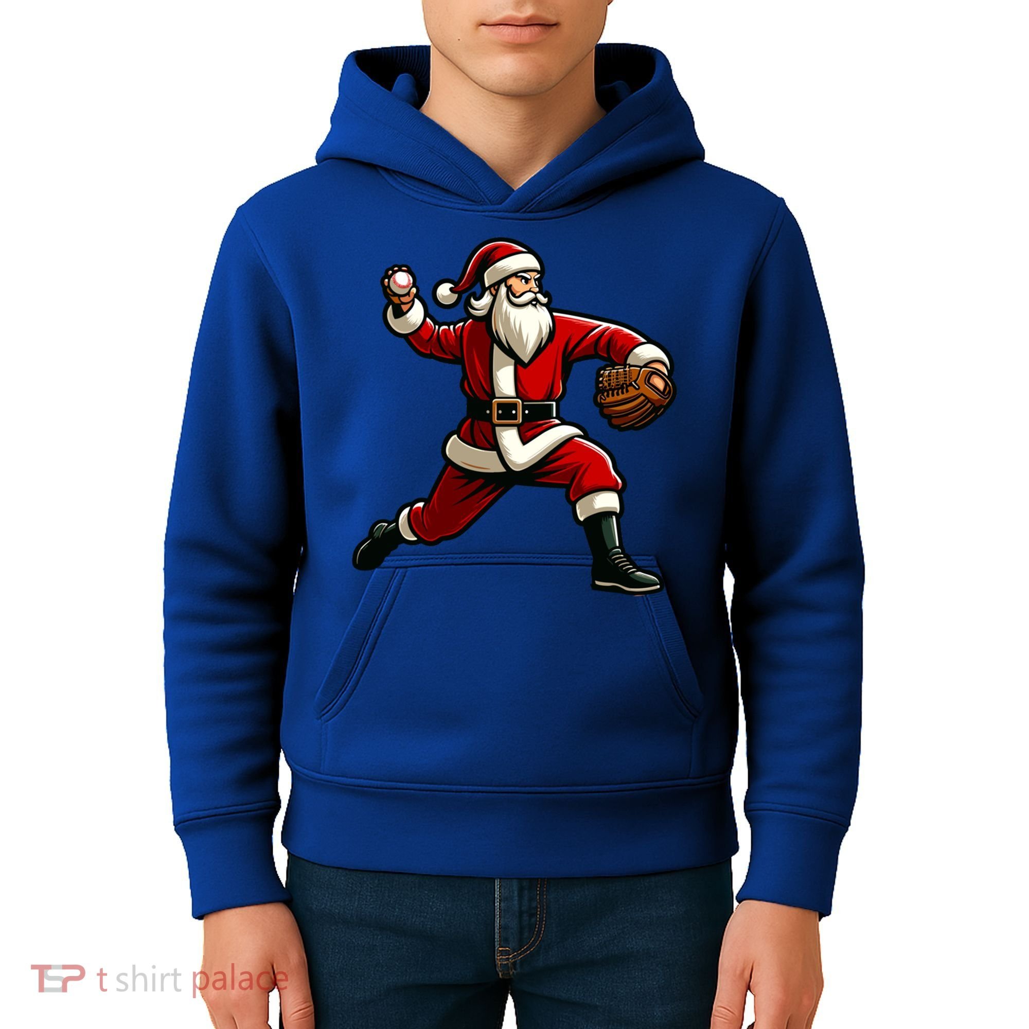 Christmas Santa Claus Baseball Pitcher Teens Xmas Funny Gift Kids Hoodie