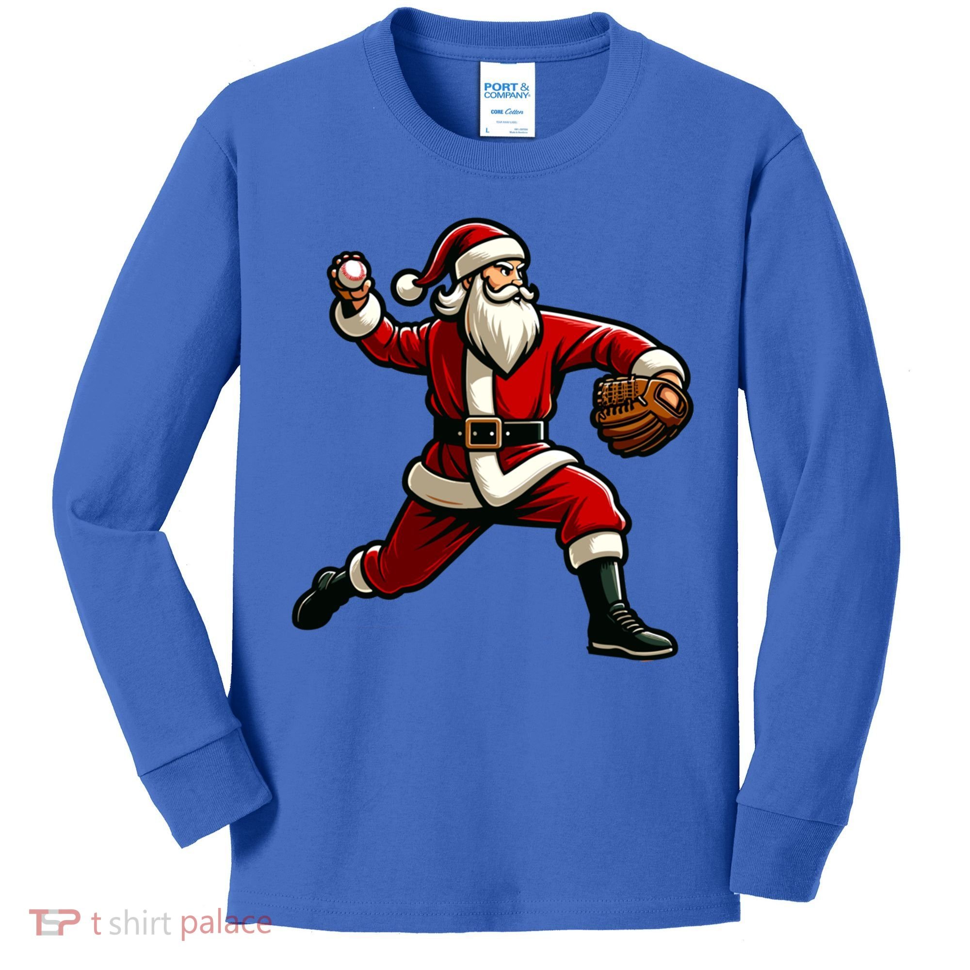 Christmas Santa Claus Baseball Pitcher Teens Xmas Funny Gift Kids Long Sleeve Shirt