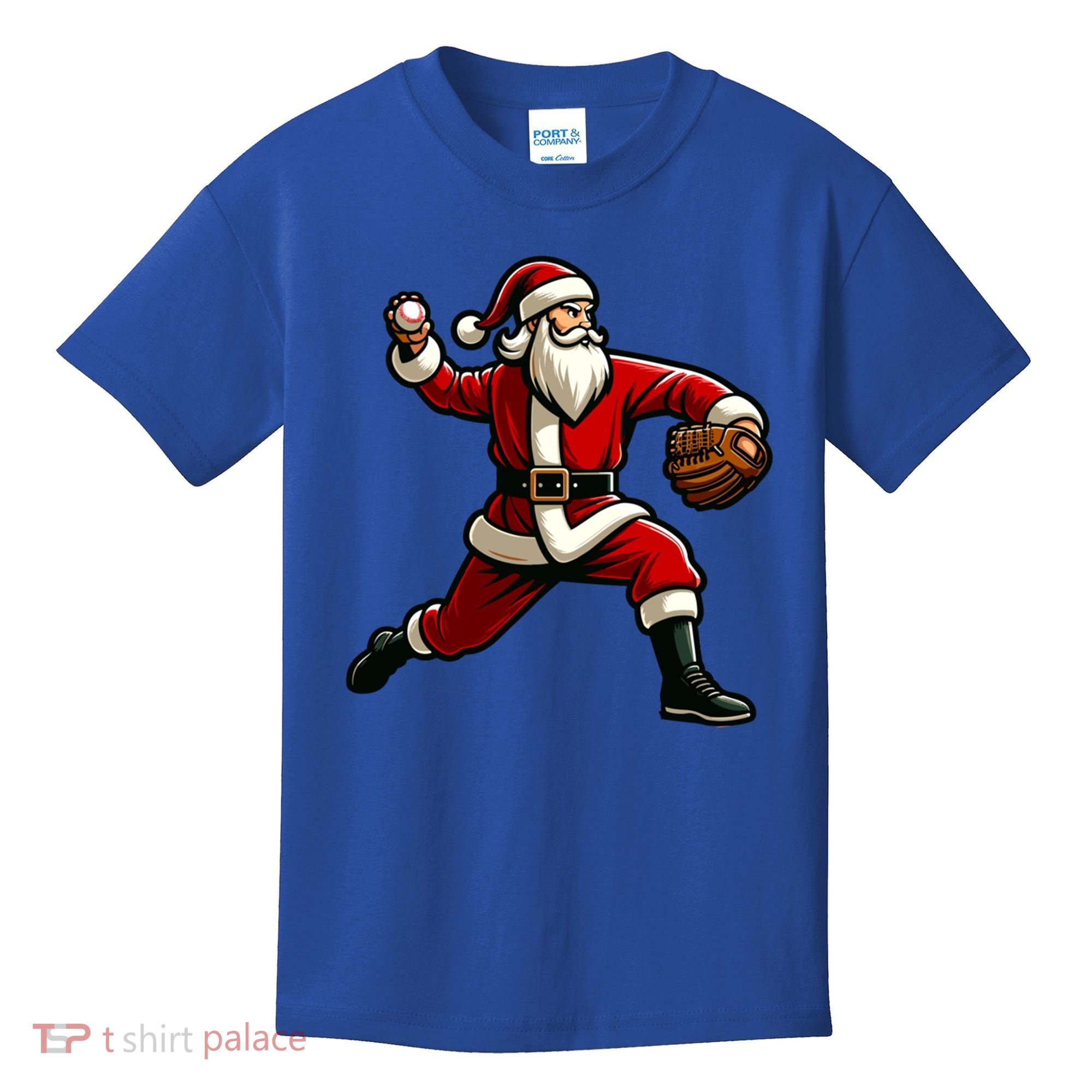 Christmas Santa Claus Baseball Pitcher Teens Xmas Funny Gift Kids T-Shirt