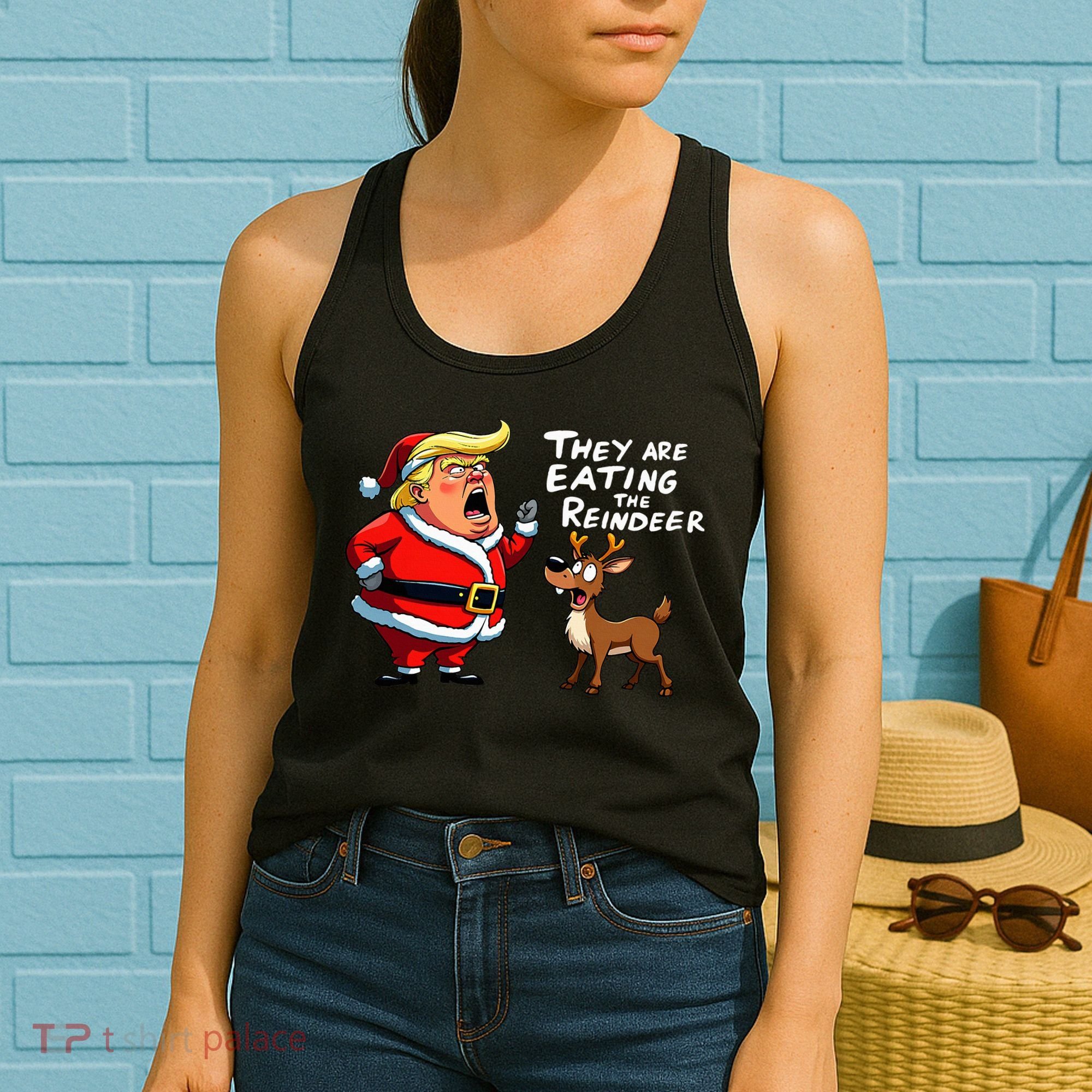 Christmas Santa Claus Trump They Are Eating The Reindeer Women's Tank Top
