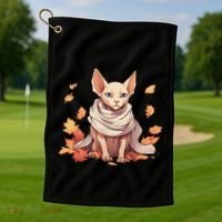 Cute Sphynx Cat Autumn Hairless Adorable Sphynx Cat Lover Golf Towel thumb 1