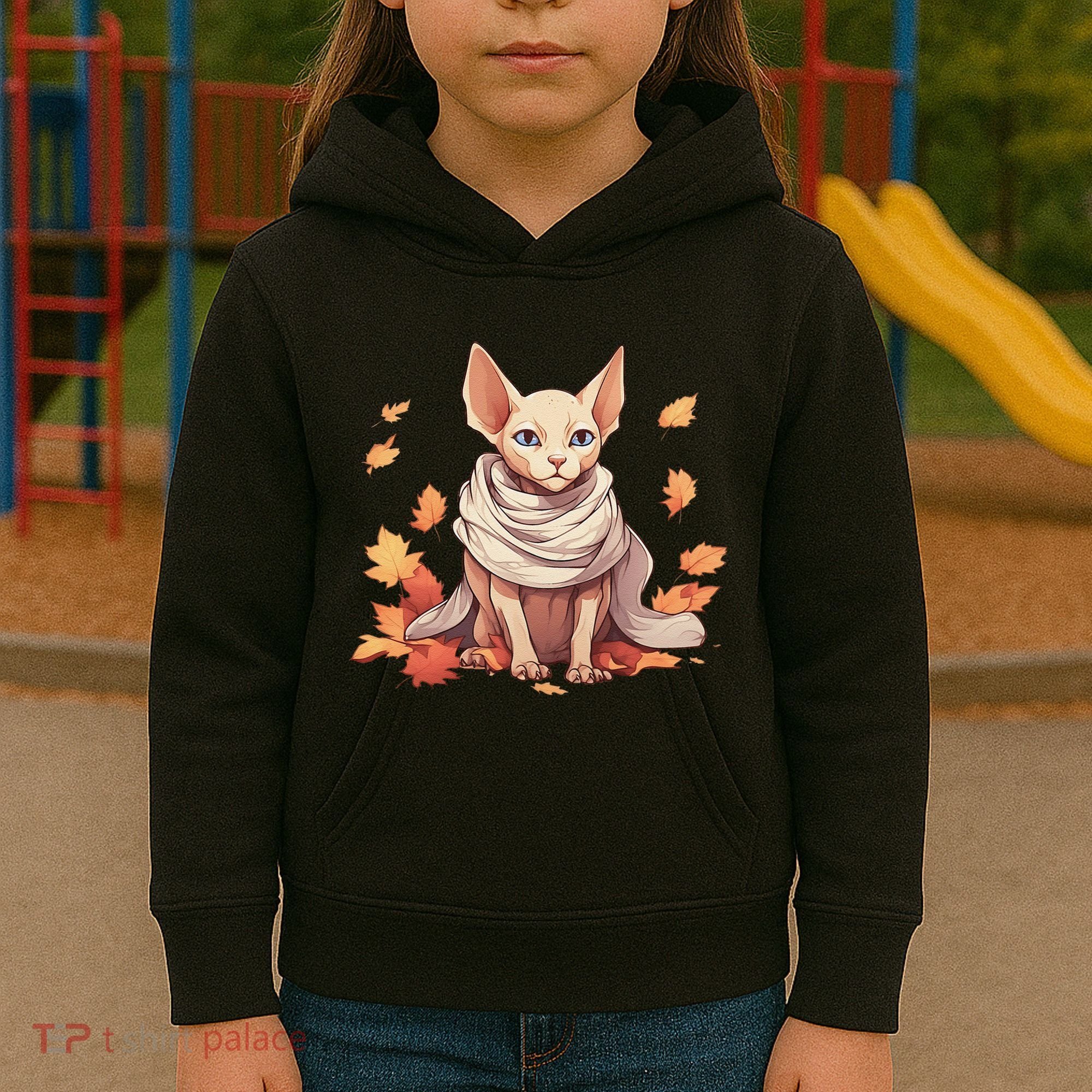 Cute Sphynx Cat Autumn Hairless Adorable Sphynx Cat Lover Kids Hoodie