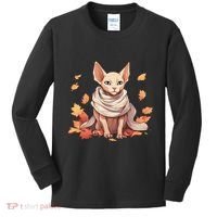 Cute Sphynx Cat Autumn Hairless Adorable Sphynx Cat Lover Kids Long Sleeve Shirt thumb 0