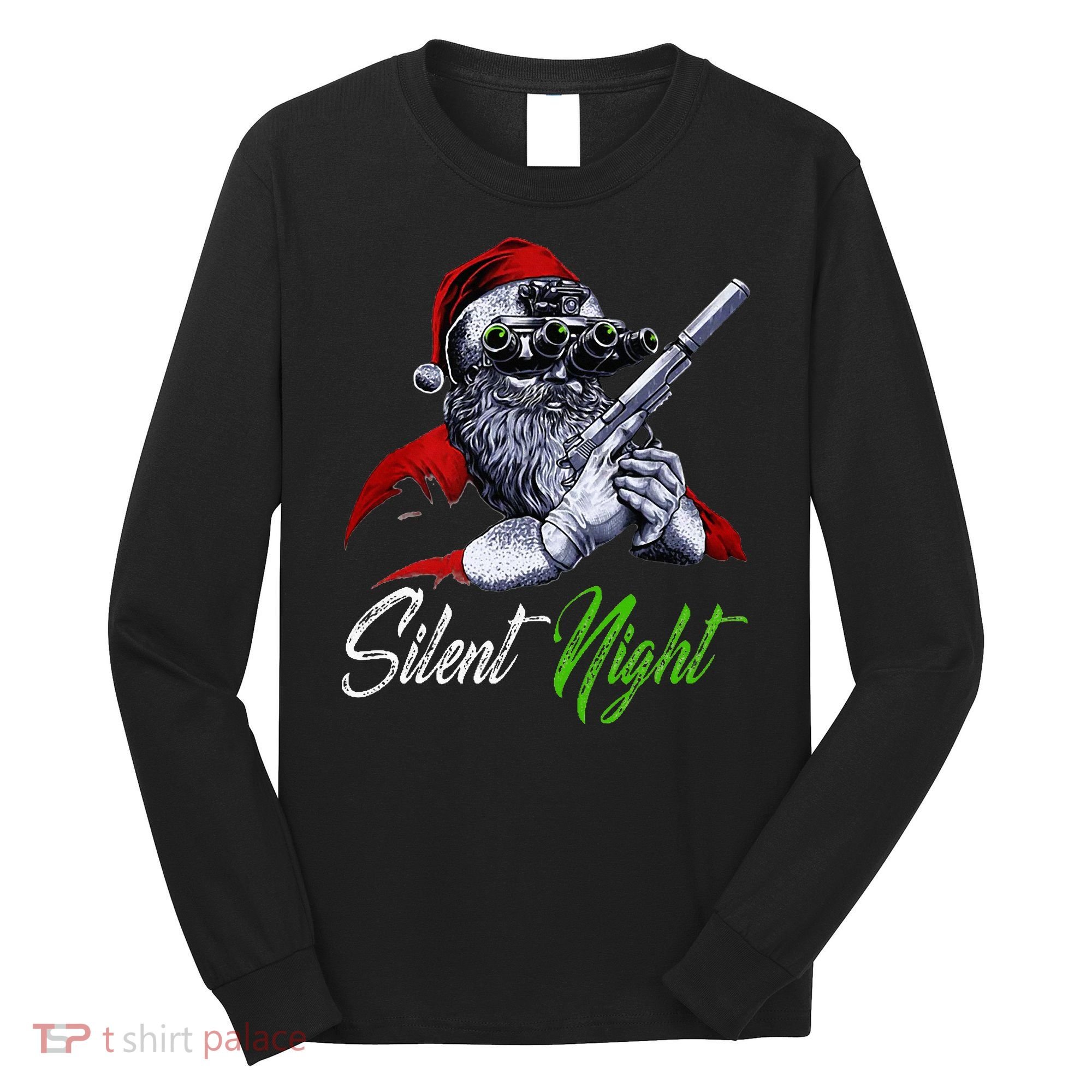 Christmas Santa Claus Guns Silent Night Santa Long Sleeve Shirt