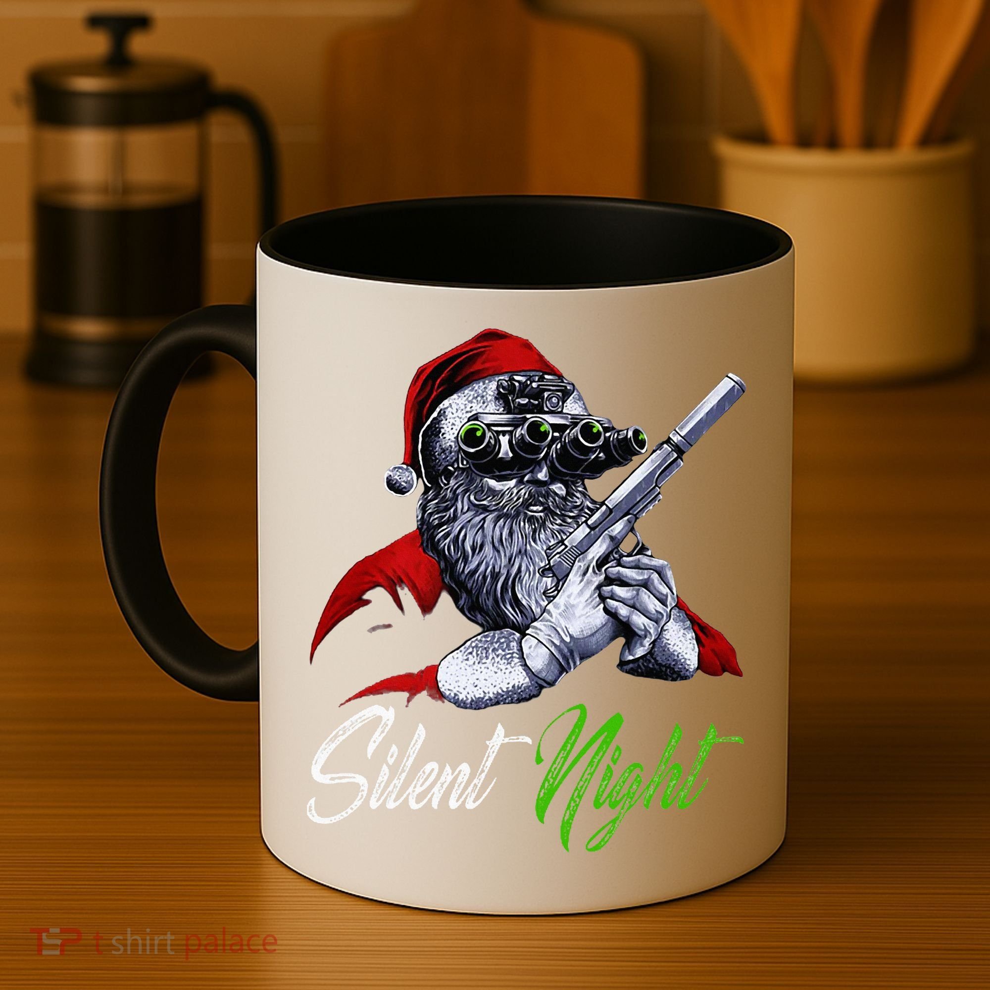 Christmas Santa Claus Guns Silent Night Santa Coffee Mug