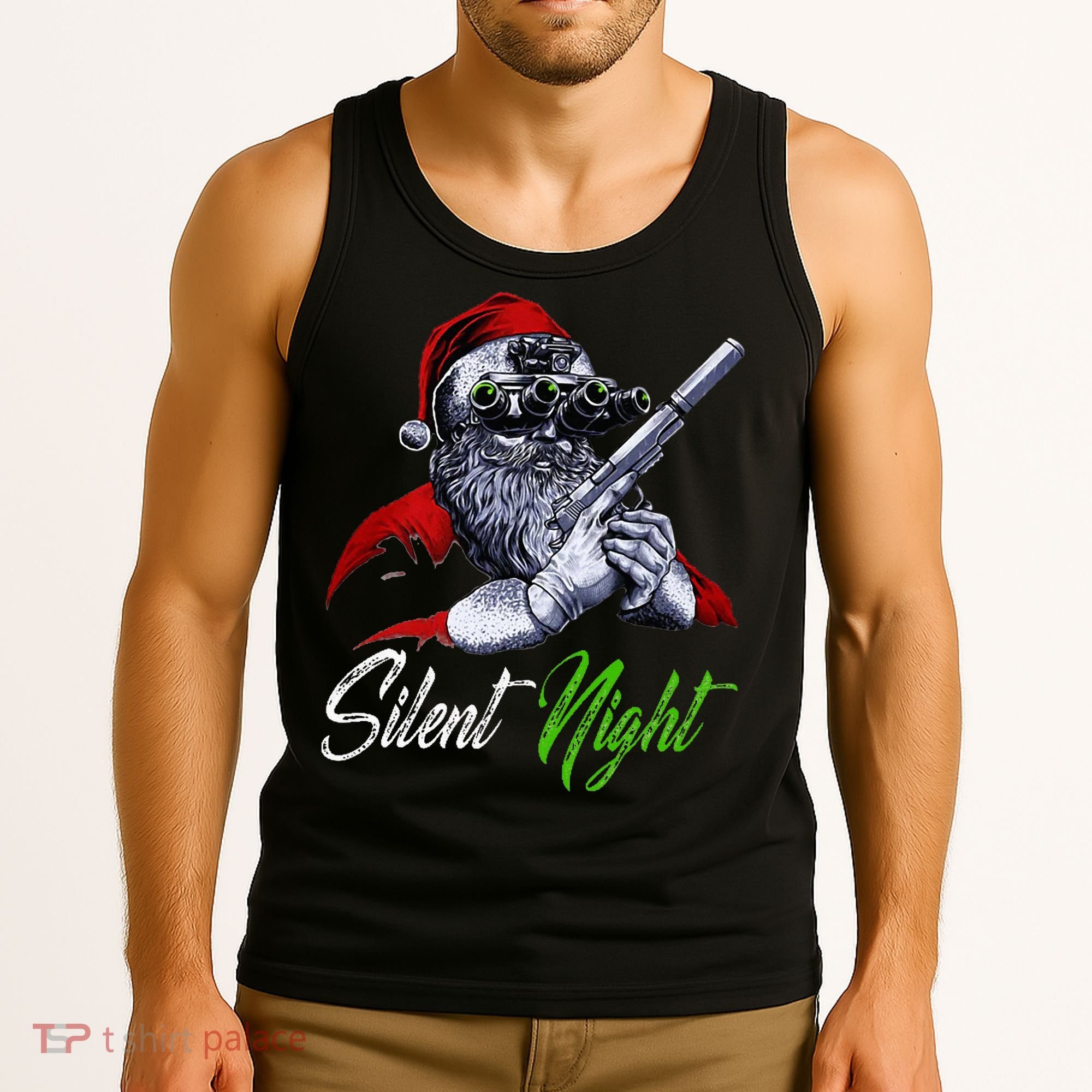 Christmas Santa Claus Guns Silent Night Santa Tank Top