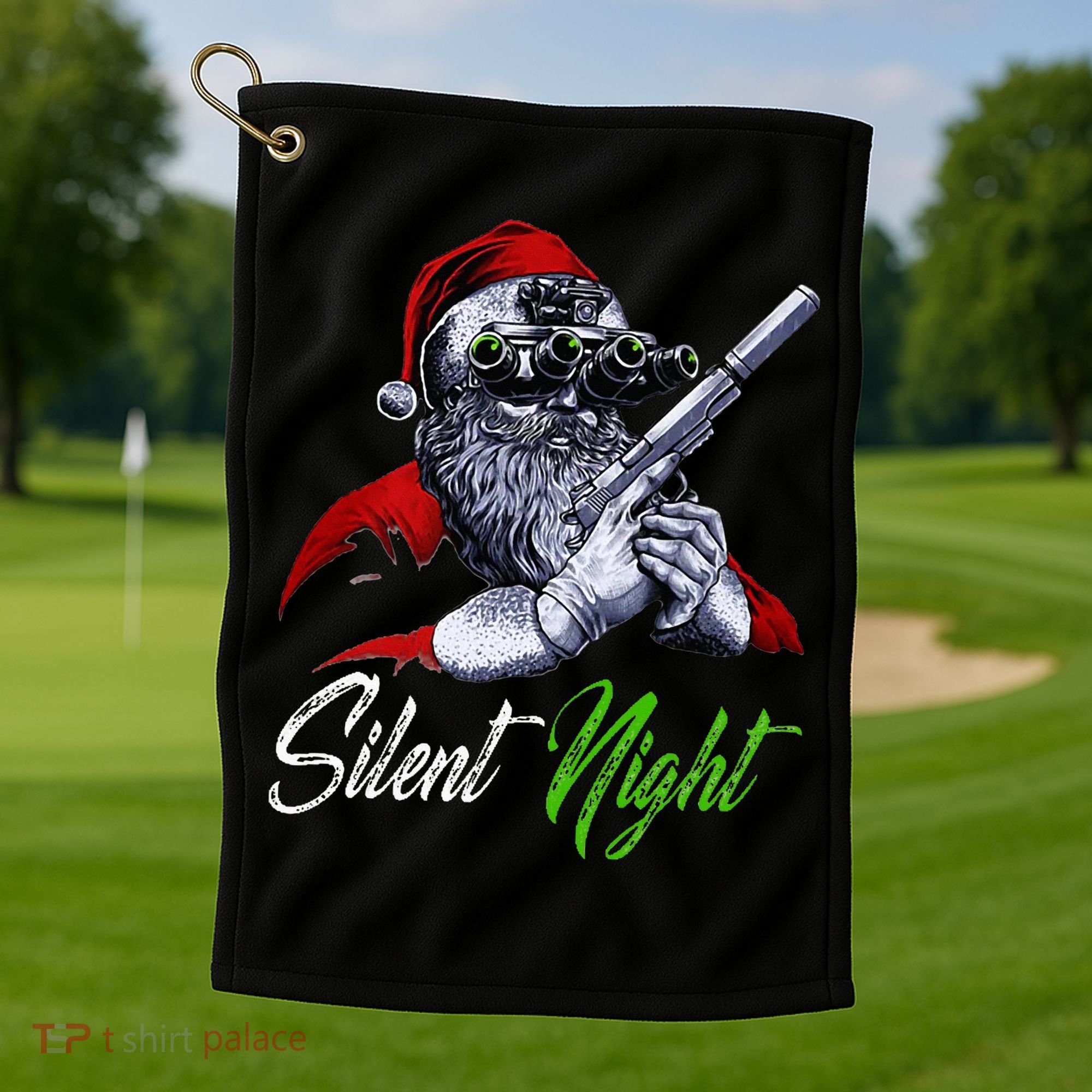 Christmas Santa Claus Guns Silent Night Santa Golf Towel