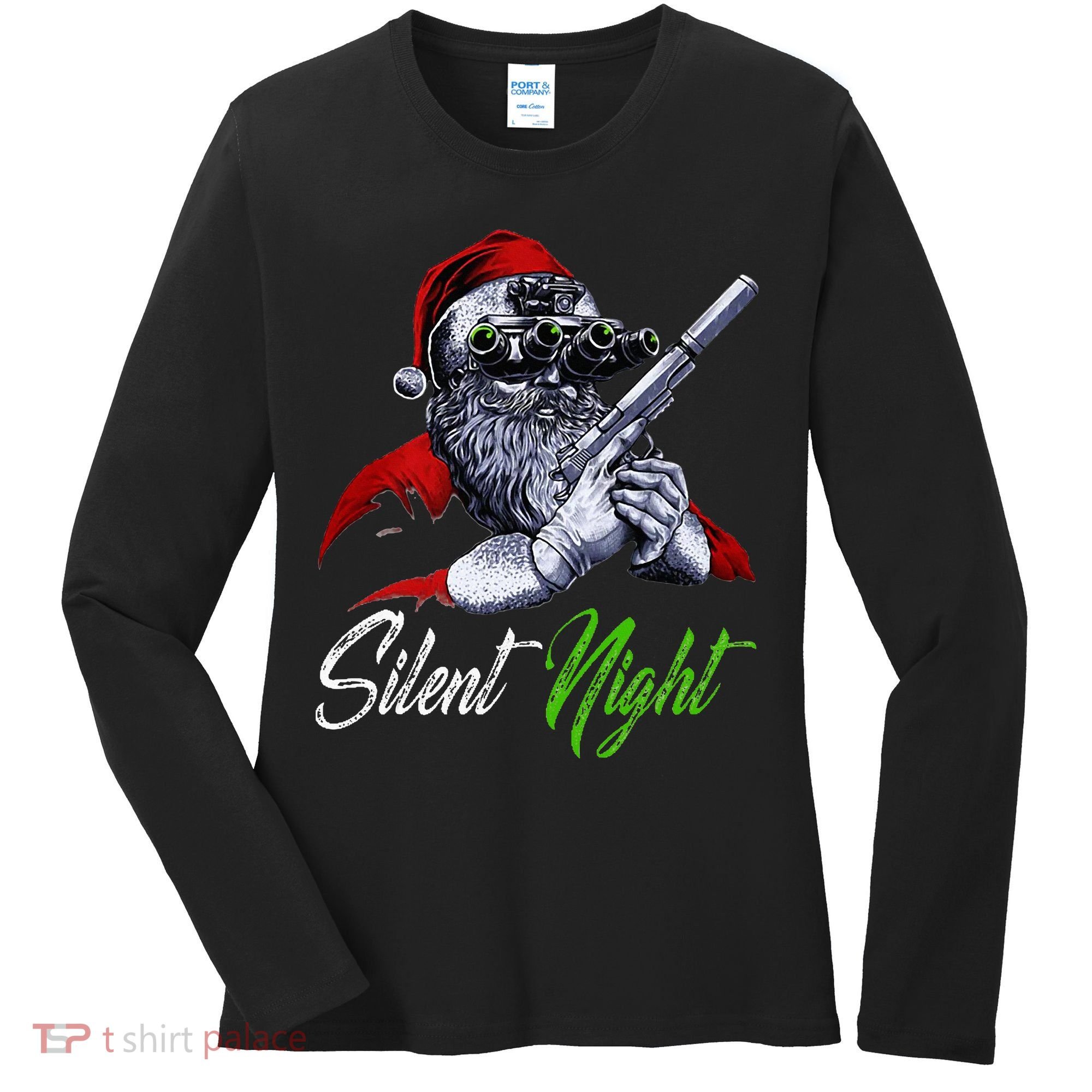 Christmas Santa Claus Guns Silent Night Santa Women's Long Sleeve Shirt