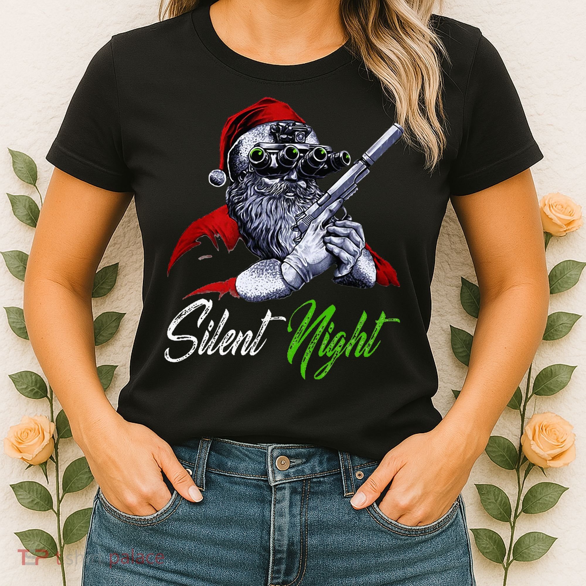 Christmas Santa Claus Guns Silent Night Santa Women's T-Shirt