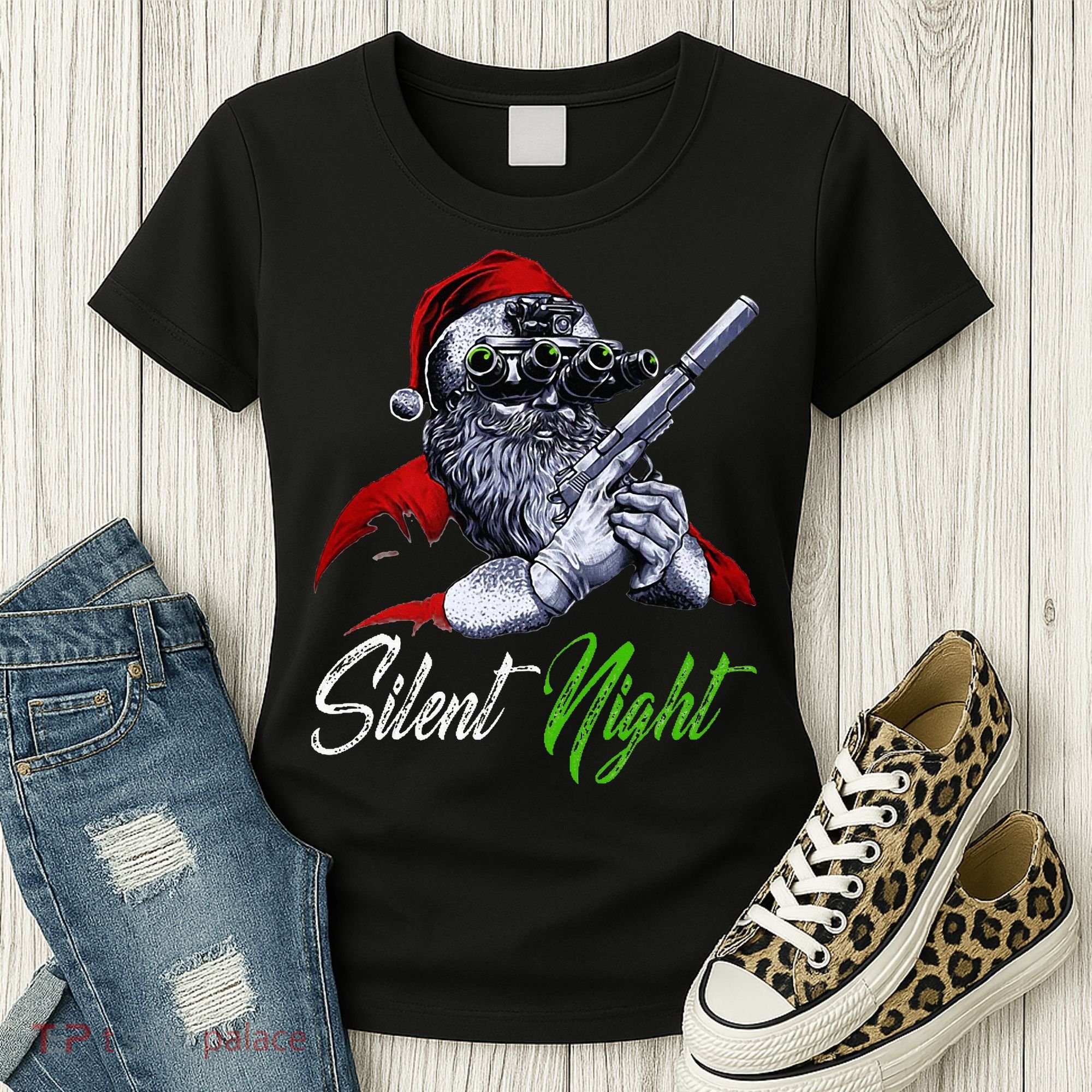 Christmas Santa Claus Guns Silent Night Santa Women's T-Shirt