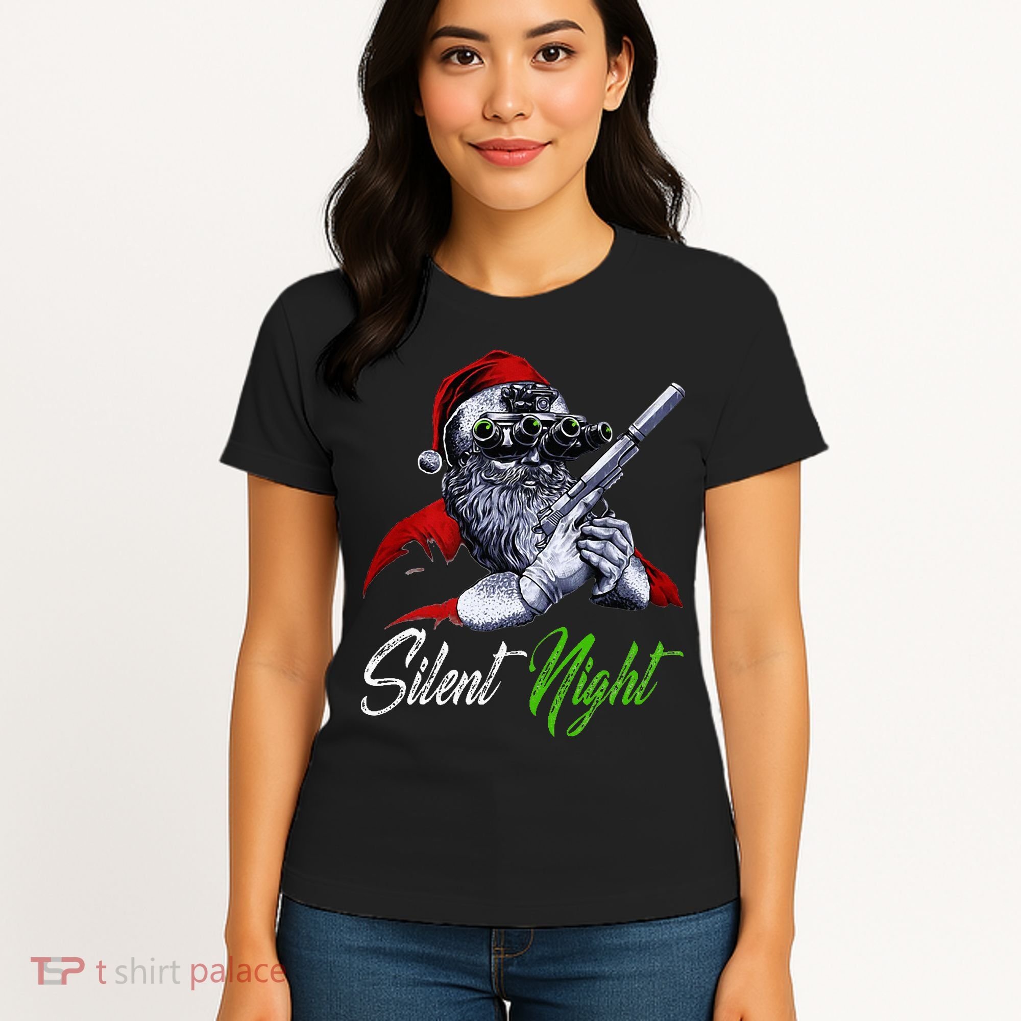 Christmas Santa Claus Guns Silent Night Santa Women's T-Shirt