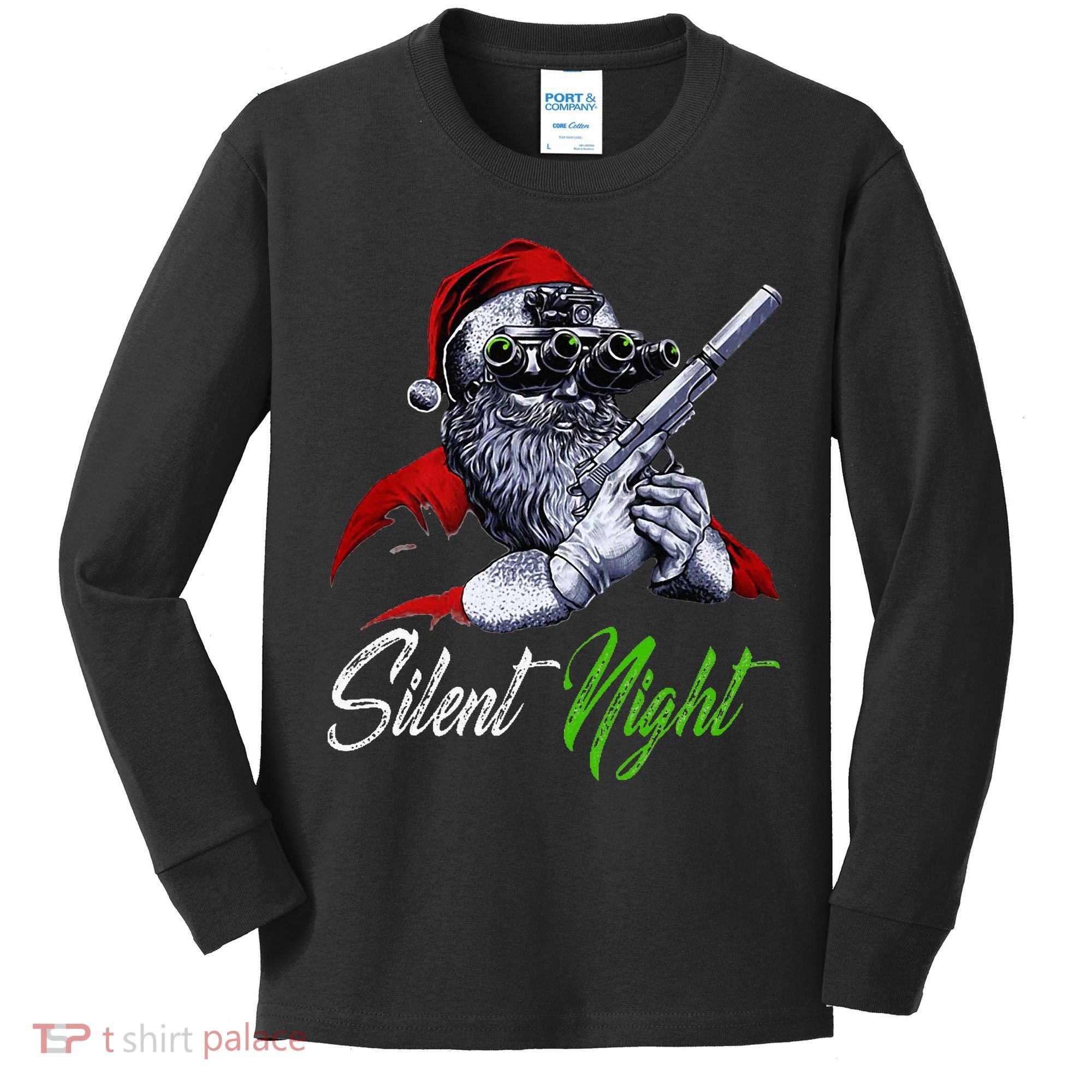 Christmas Santa Claus Guns Silent Night Santa Kids Long Sleeve Shirt