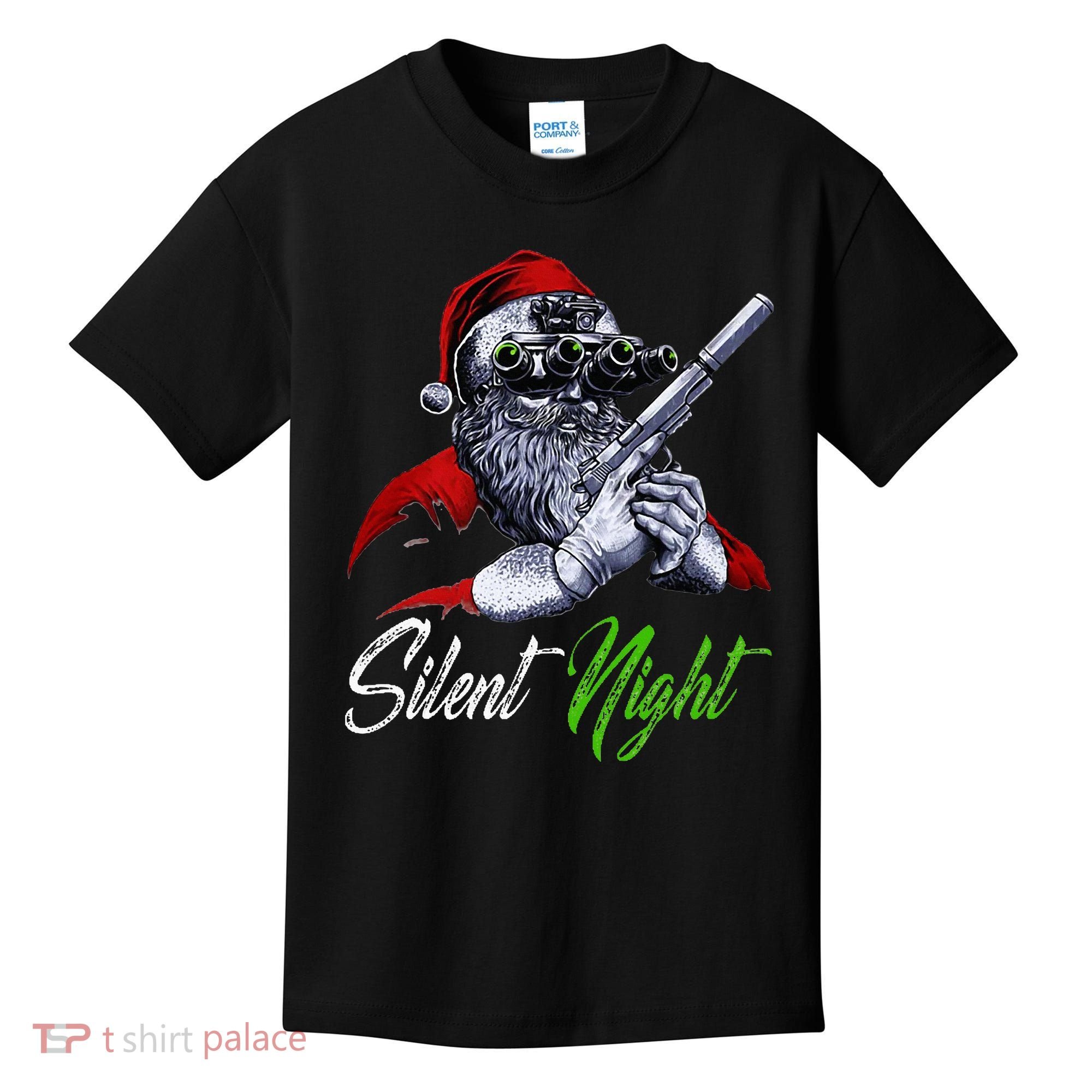 Christmas Santa Claus Guns Silent Night Santa Kids T-Shirt