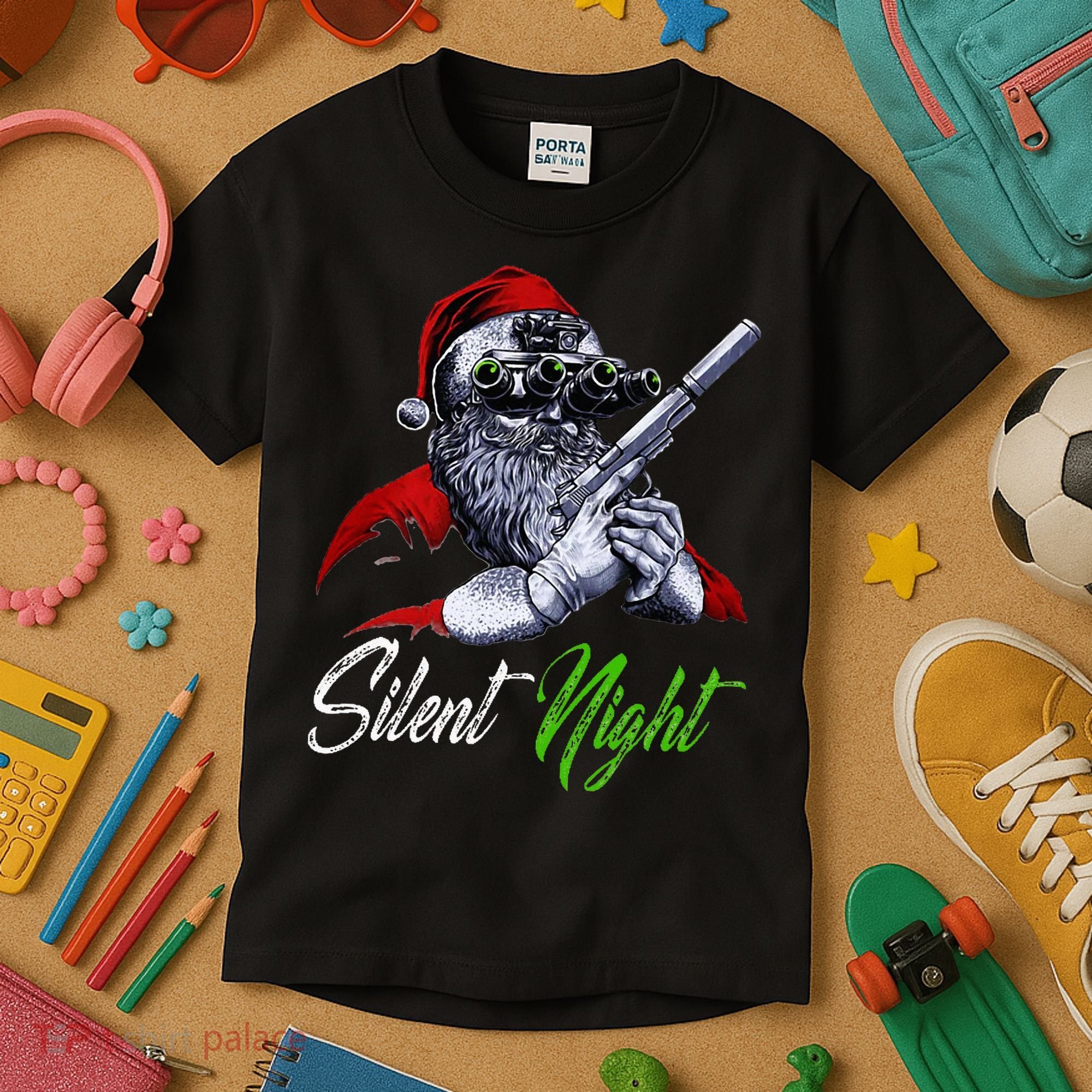 Christmas Santa Claus Guns Silent Night Santa Kids T-Shirt