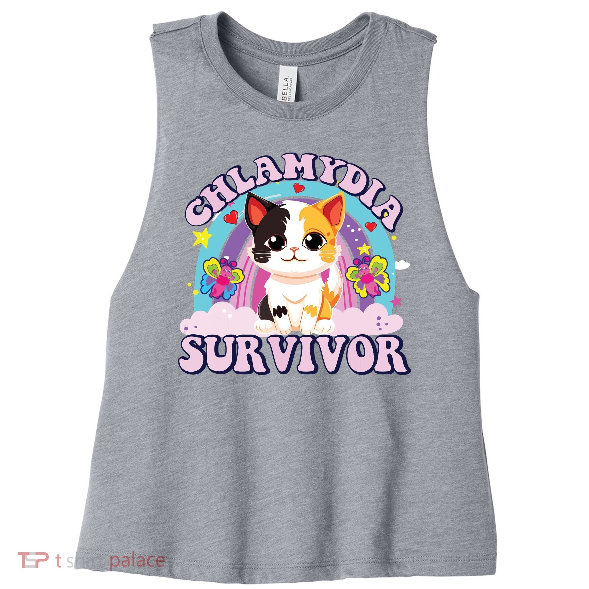 Chlamydia Survivor Cat Meme Funny Women's Racerback Cropped Tank