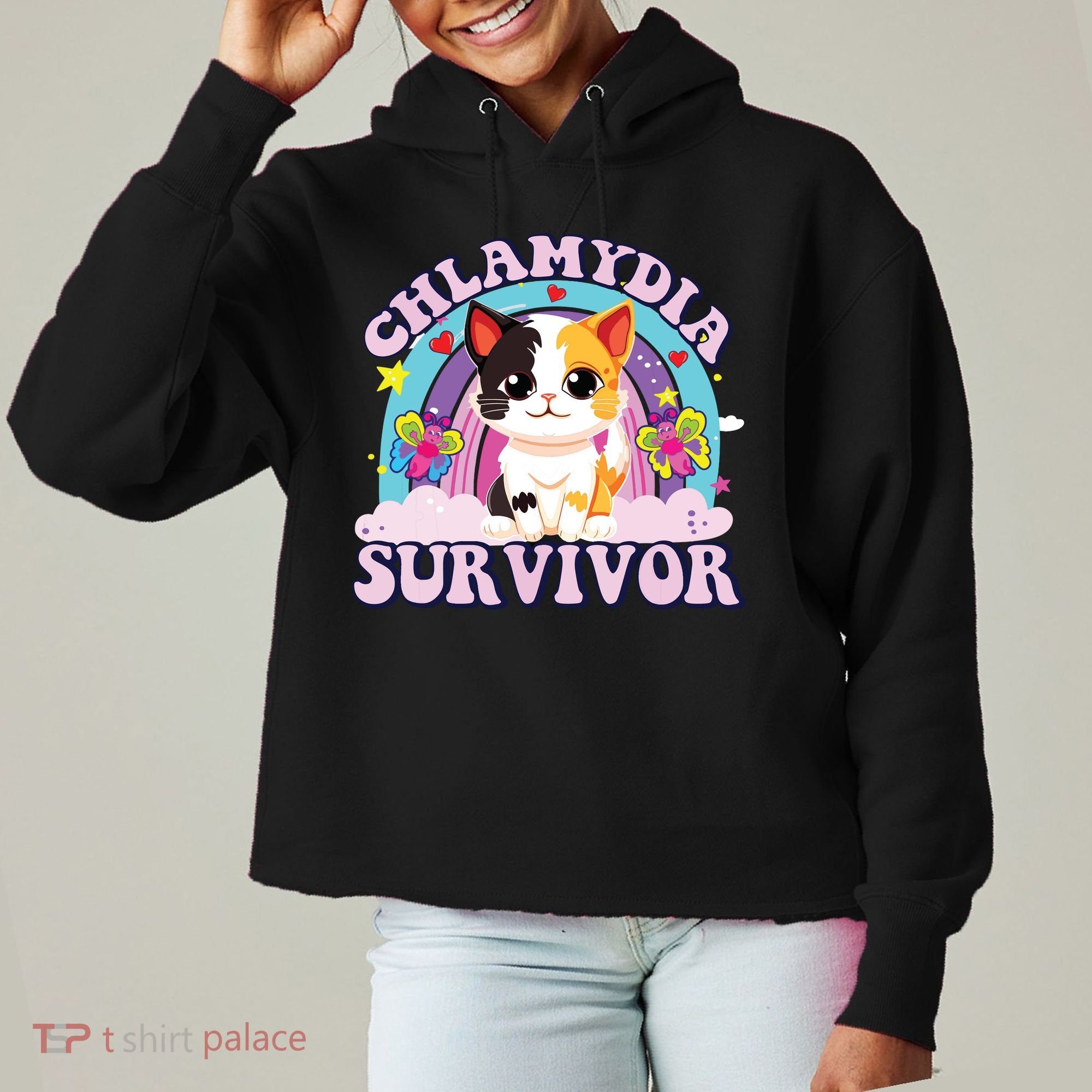 Chlamydia Survivor Cat Meme Funny Ladies Heavyweight Boxy Pullover Hoodie