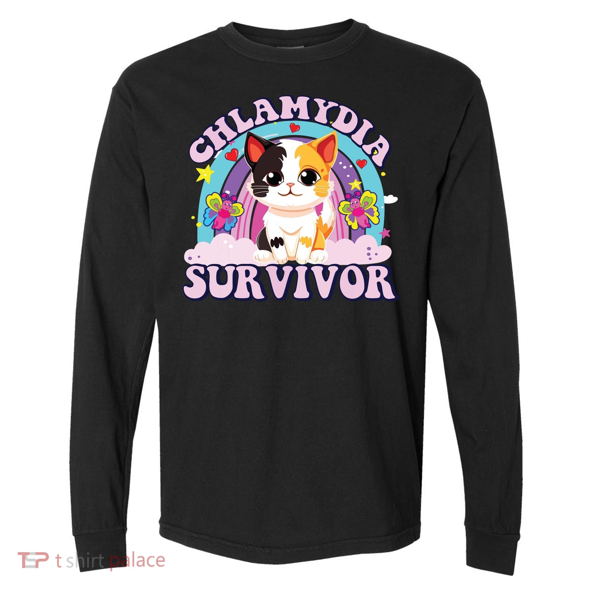 Chlamydia Survivor Cat Meme Funny Comfort Colors Heavyweight Long Sleeve T-Shirt