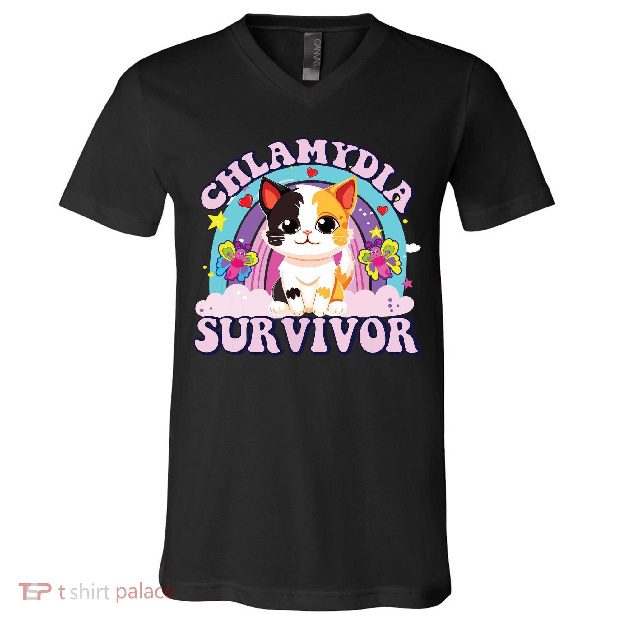 Chlamydia Survivor Cat Meme Funny V-Neck T-Shirt