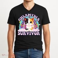 Chlamydia Survivor Cat Meme Funny V-Neck T-Shirt thumb 2