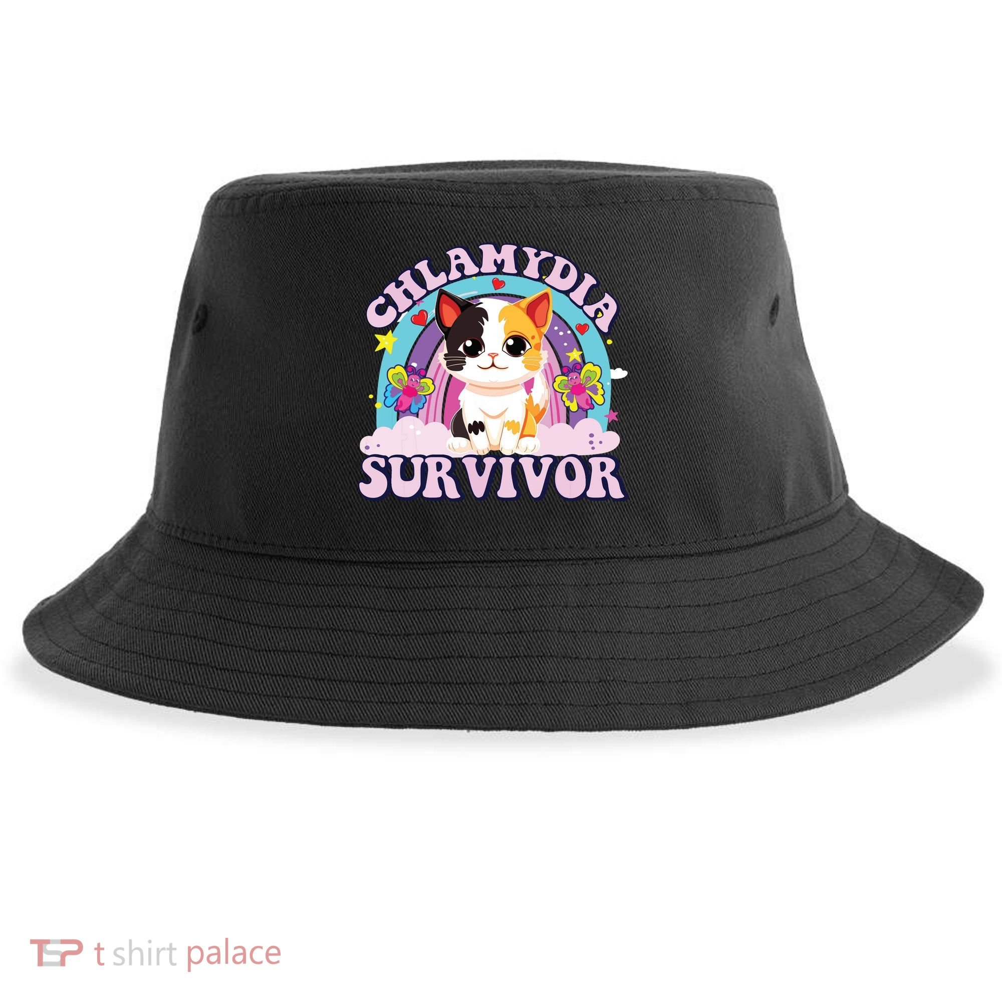 Chlamydia Survivor Cat Meme Funny Sustainable Bucket Hat