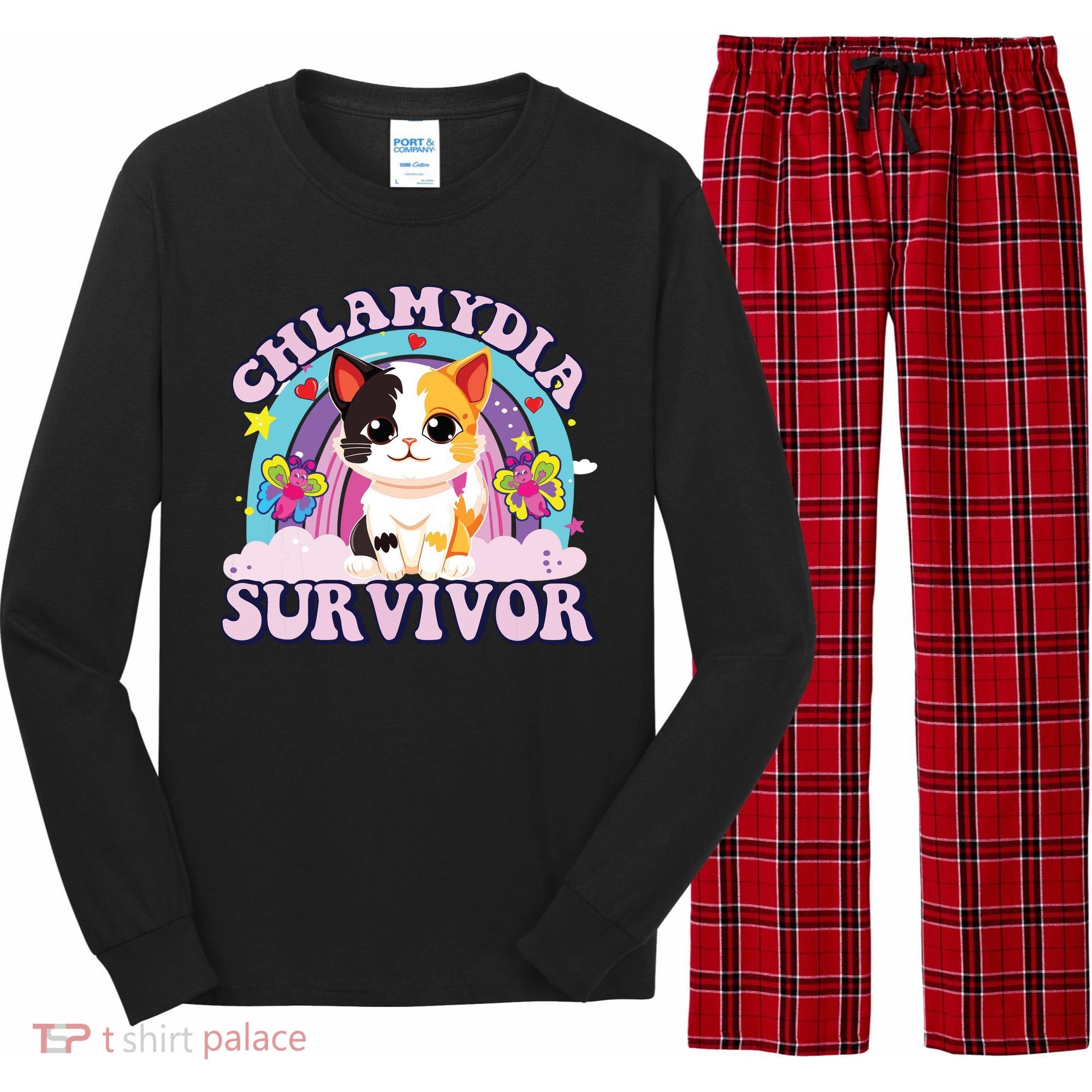 Chlamydia Survivor Cat Meme Funny Long Sleeve Pajama Set
