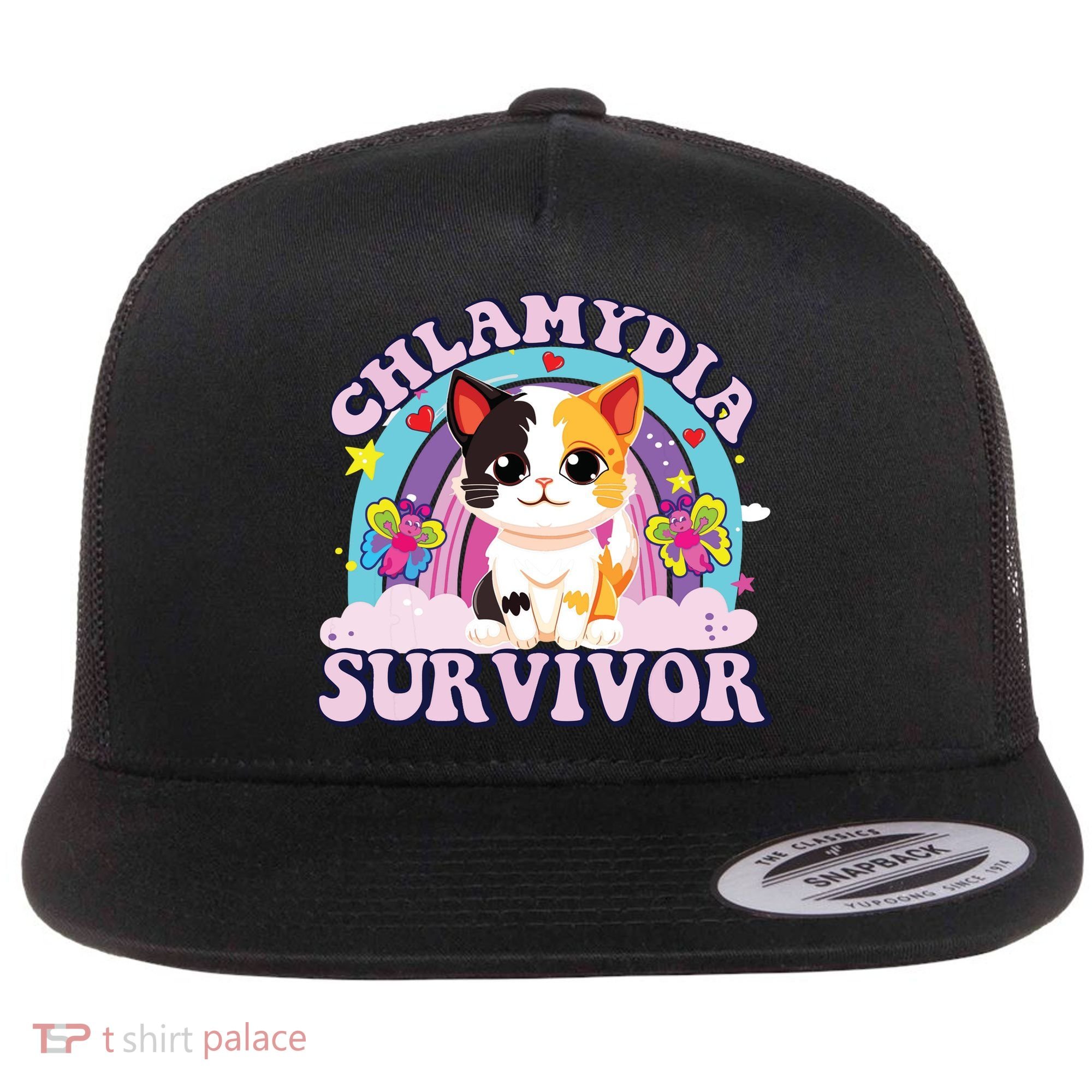 Chlamydia Survivor Cat Meme Funny Flat Bill Trucker Hat