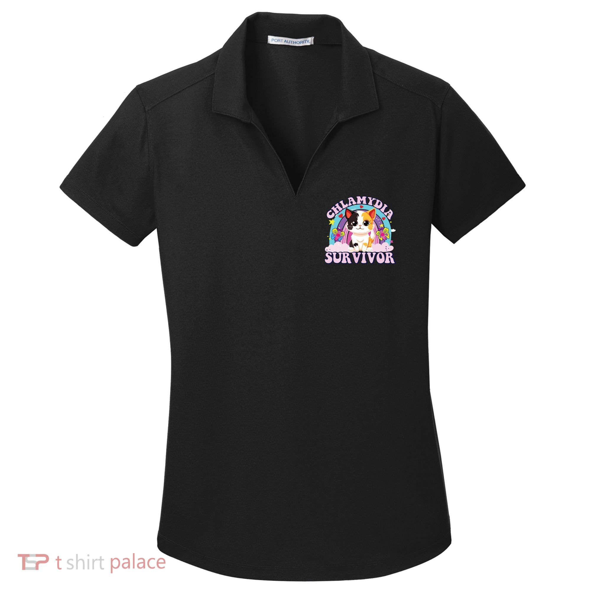 Chlamydia Survivor Cat Meme Funny Women's Dry Zone Grid Polo