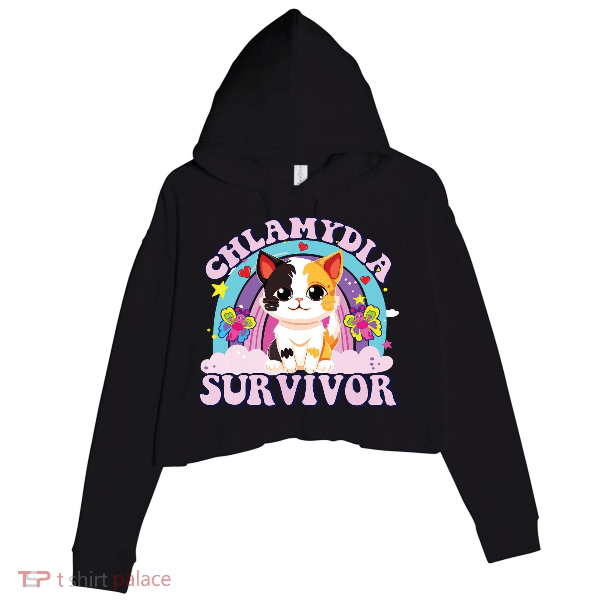 Chlamydia Survivor Cat Meme Funny Crop Fleece Hoodie
