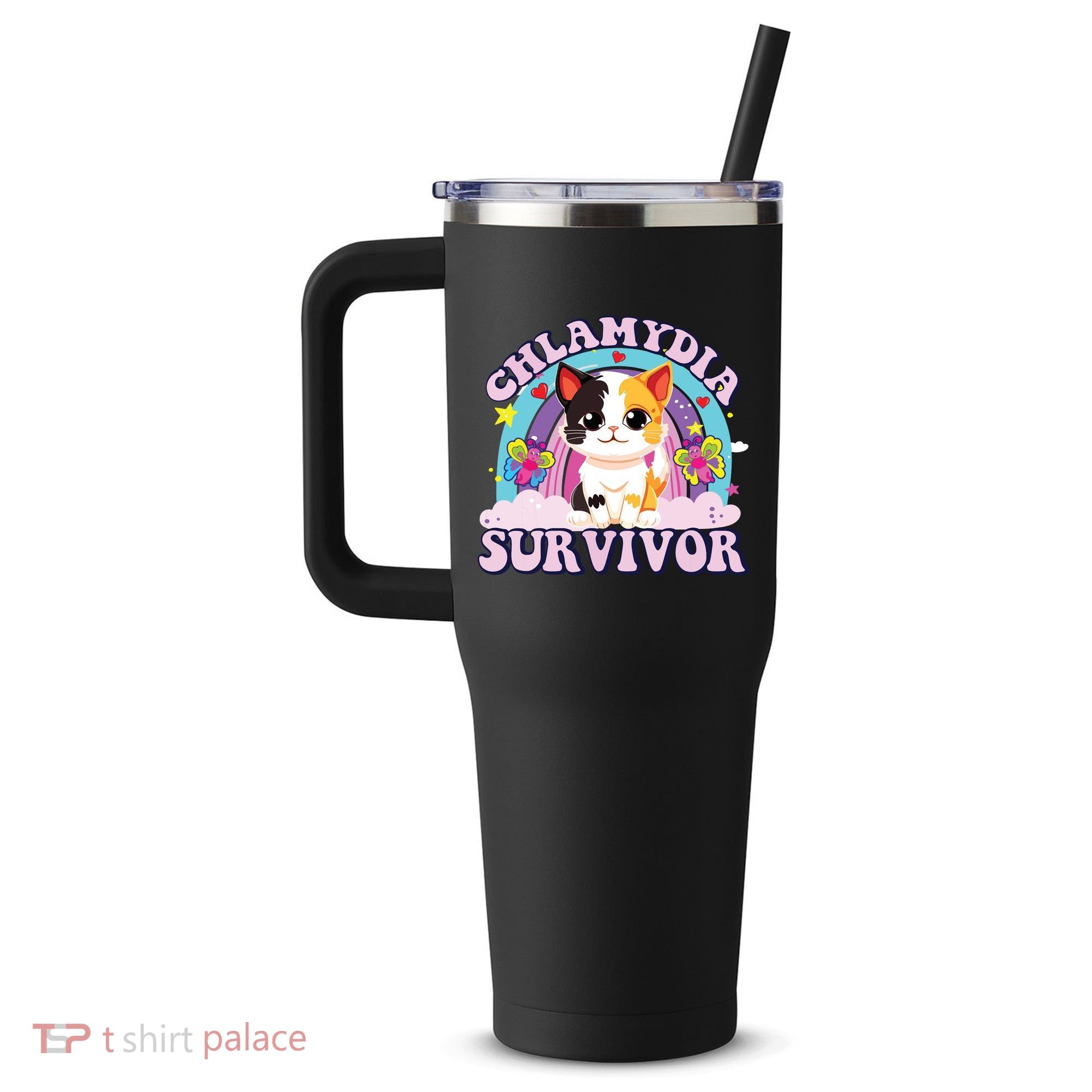 Chlamydia Survivor Cat Meme Funny 40oz Vacuum Insulated Stainless Steel Travel Tumbler
