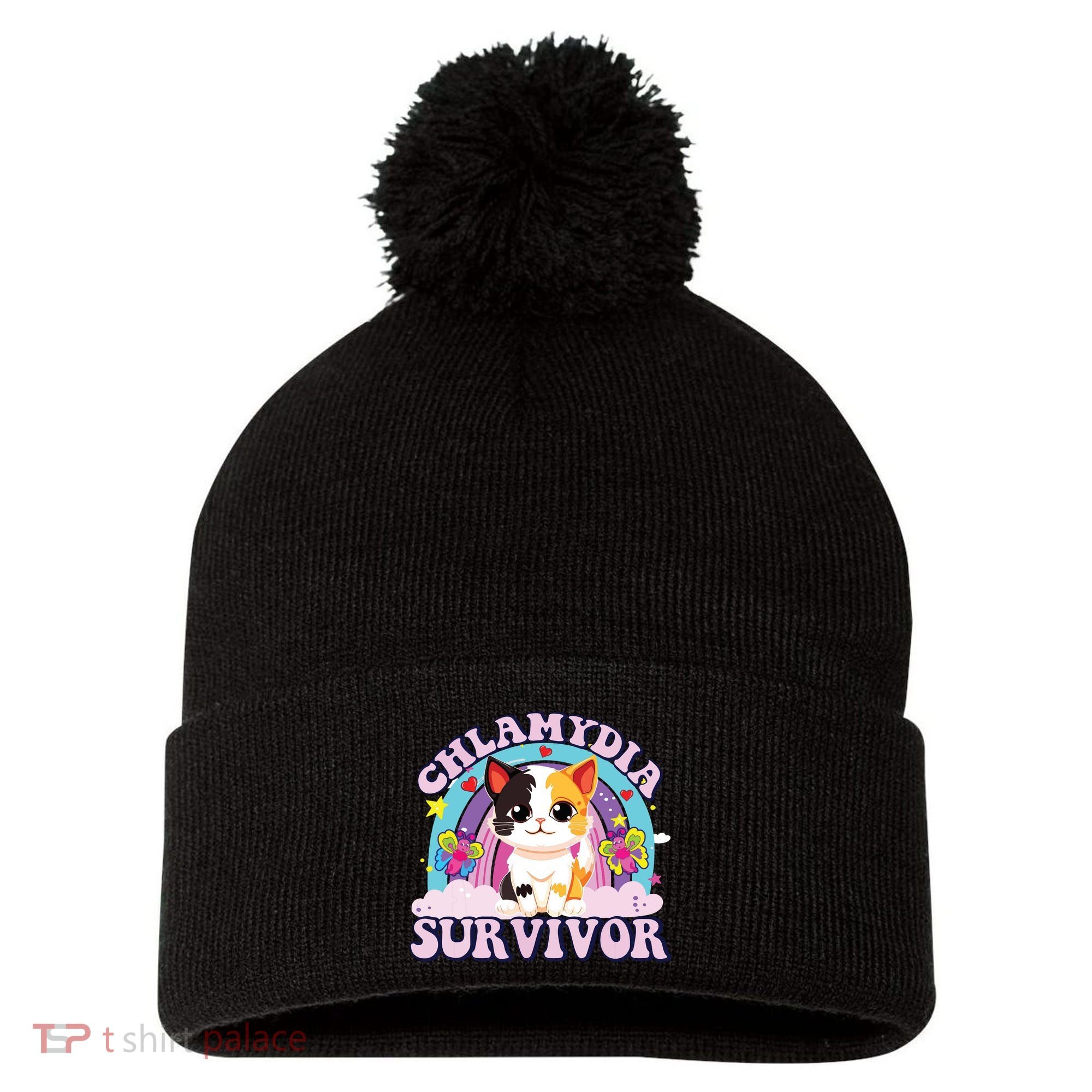 Chlamydia Survivor Cat Meme Funny Pom Pom 12in Knit Beanie