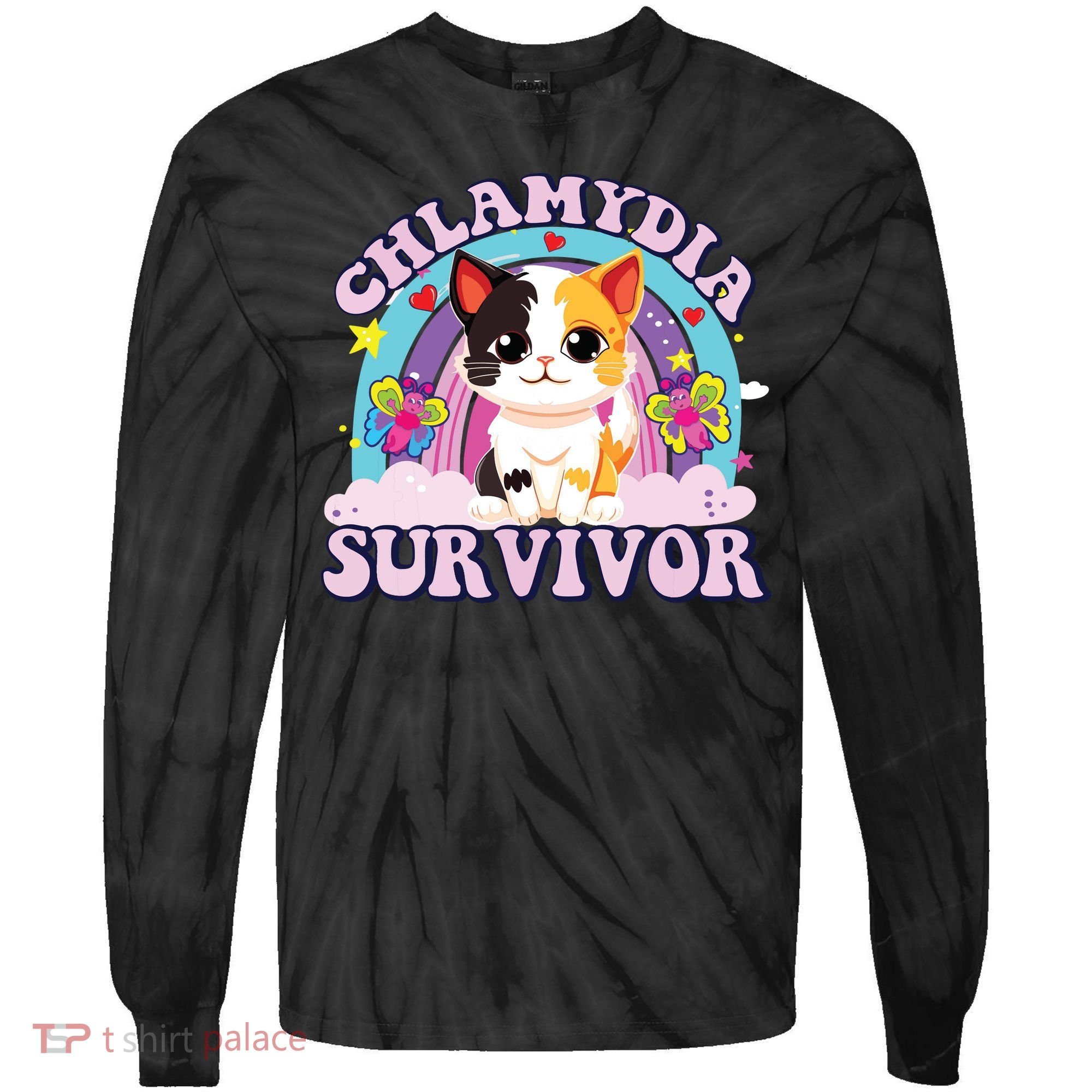 Chlamydia Survivor Cat Meme Funny Tie-Dye Long Sleeve Shirt
