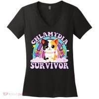 Chlamydia Survivor Cat Meme Funny Women's V-Neck T-Shirt thumb 0