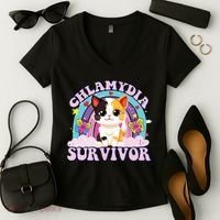 Chlamydia Survivor Cat Meme Funny Women's V-Neck T-Shirt thumb 2