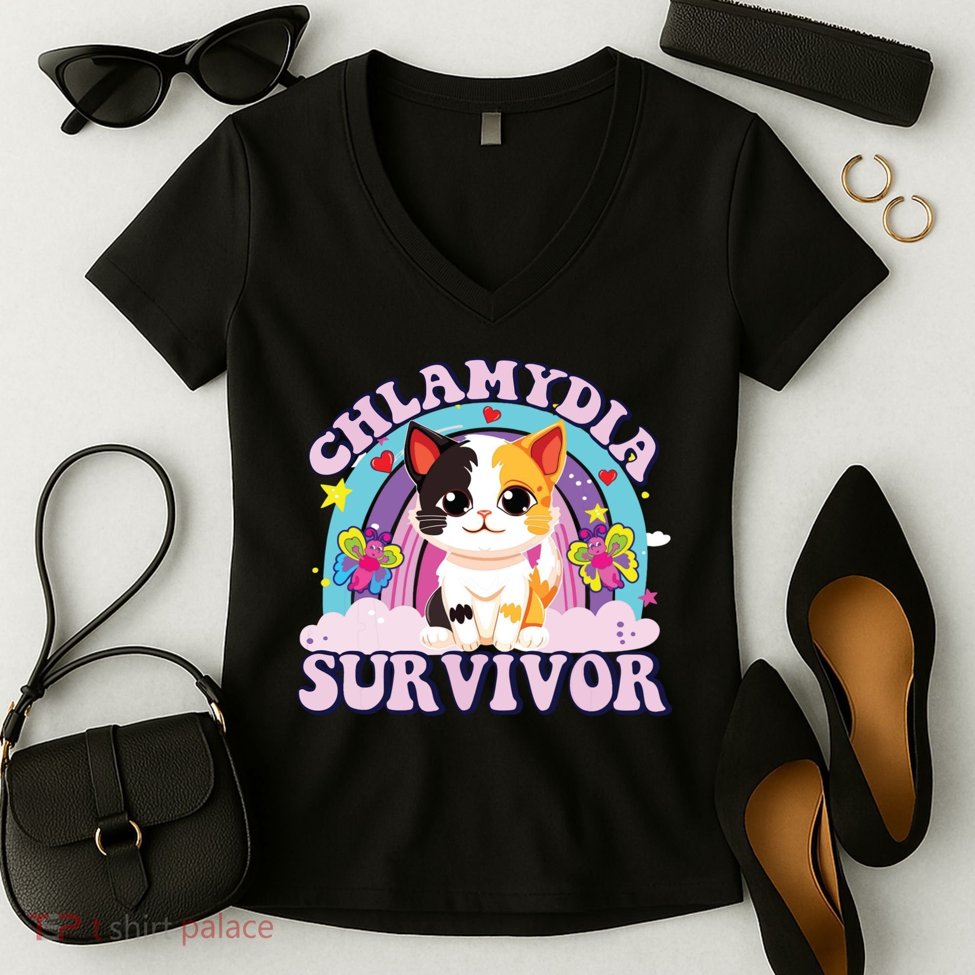 Chlamydia Survivor Cat Meme Funny Women's V-Neck T-Shirt
