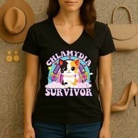 Chlamydia Survivor Cat Meme Funny Women's V-Neck T-Shirt thumb 3