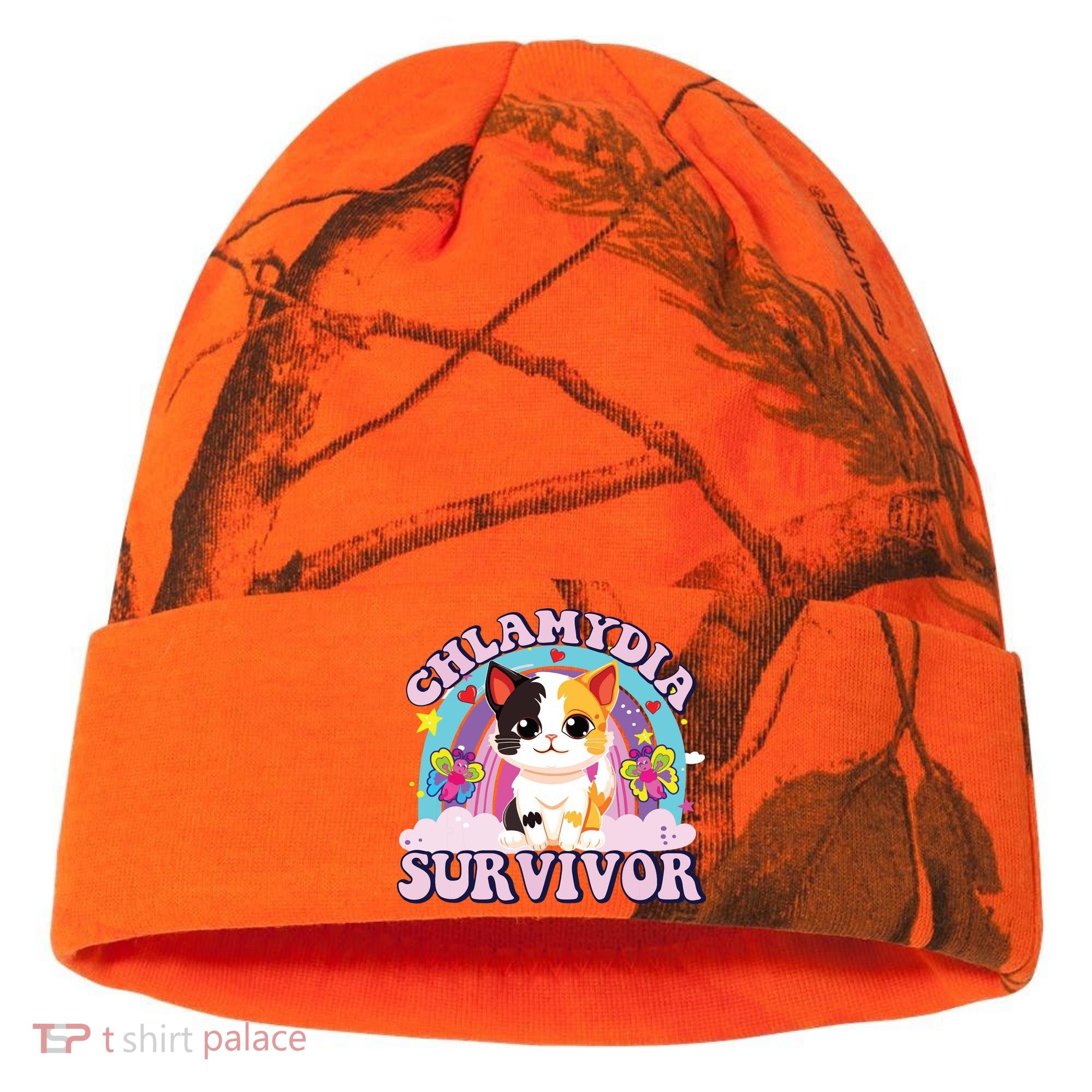 Chlamydia Survivor Cat Meme Funny Kati Licensed 12" Camo Cuffed Beanie