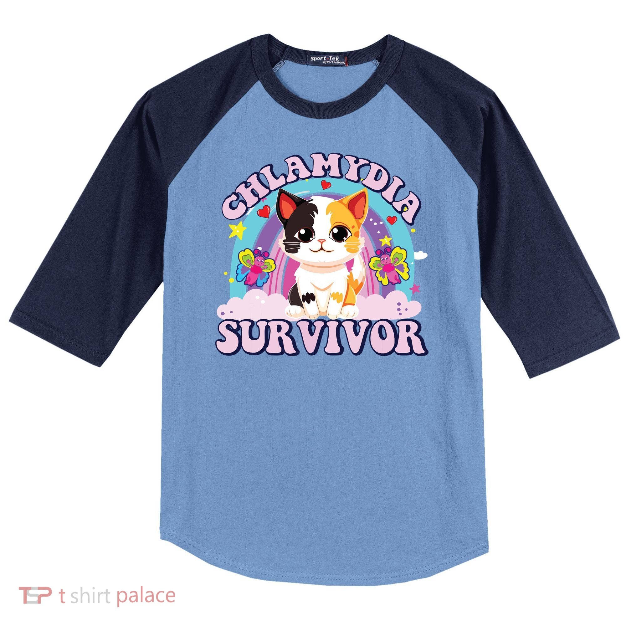 Chlamydia Survivor Cat Meme Funny Raglan Baseball Sleeve Shirt