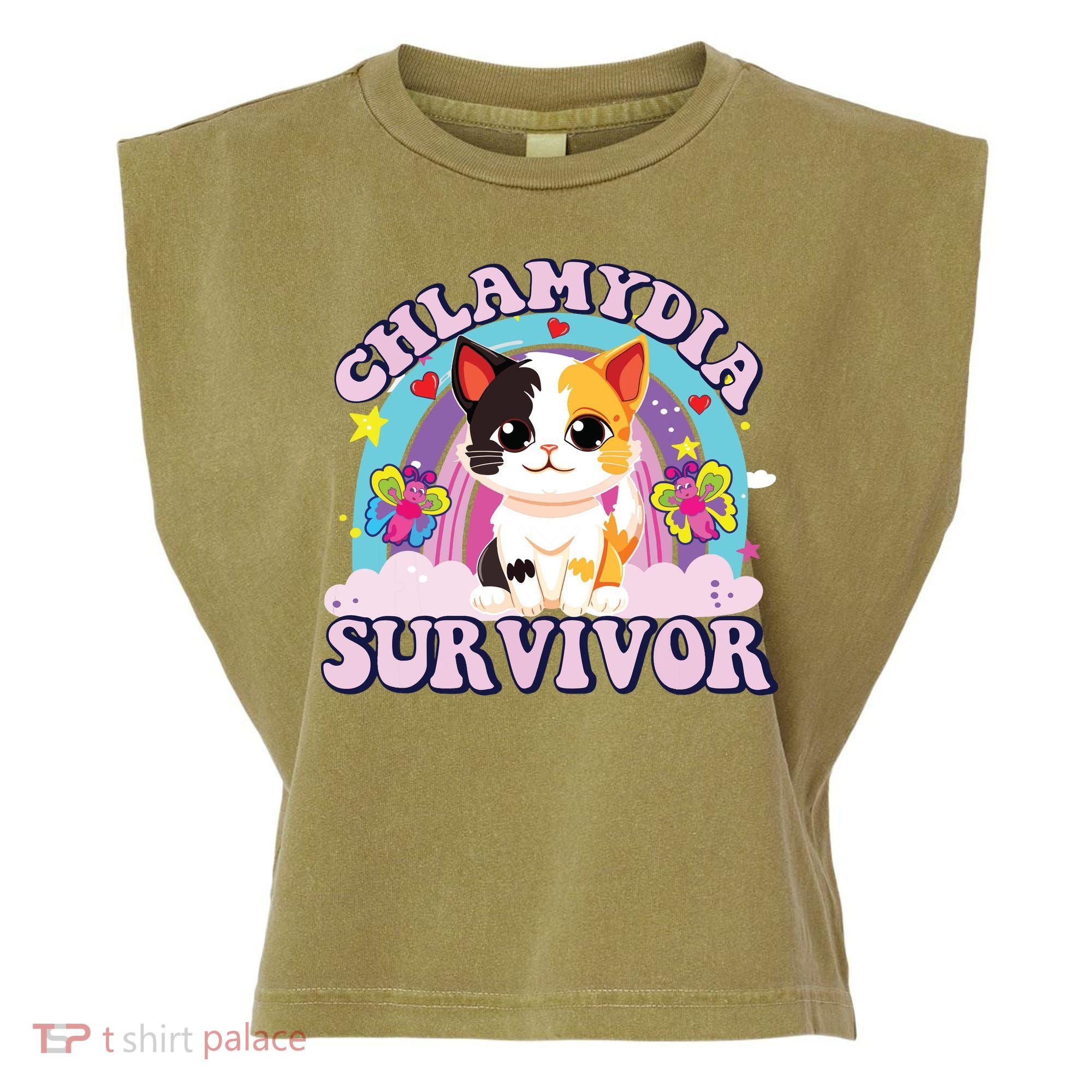 Chlamydia Survivor Cat Meme Funny Garment-Dyed Women's Muscle Tee