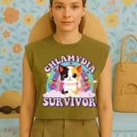 Chlamydia Survivor Cat Meme Funny Garment-Dyed Women's Muscle Tee thumb 4