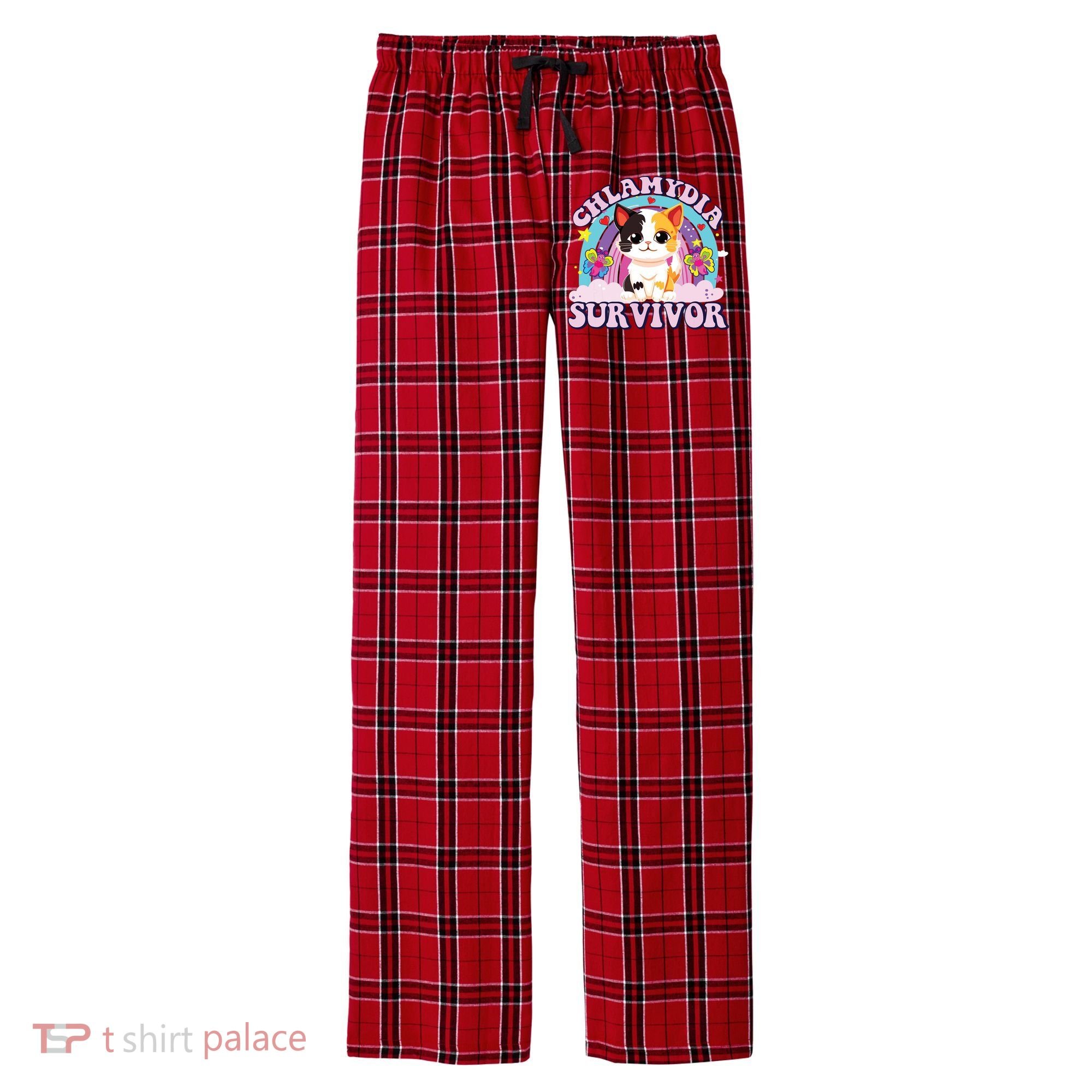Chlamydia Survivor Cat Meme Funny Men's Flannel Plaid Pajama Pants
