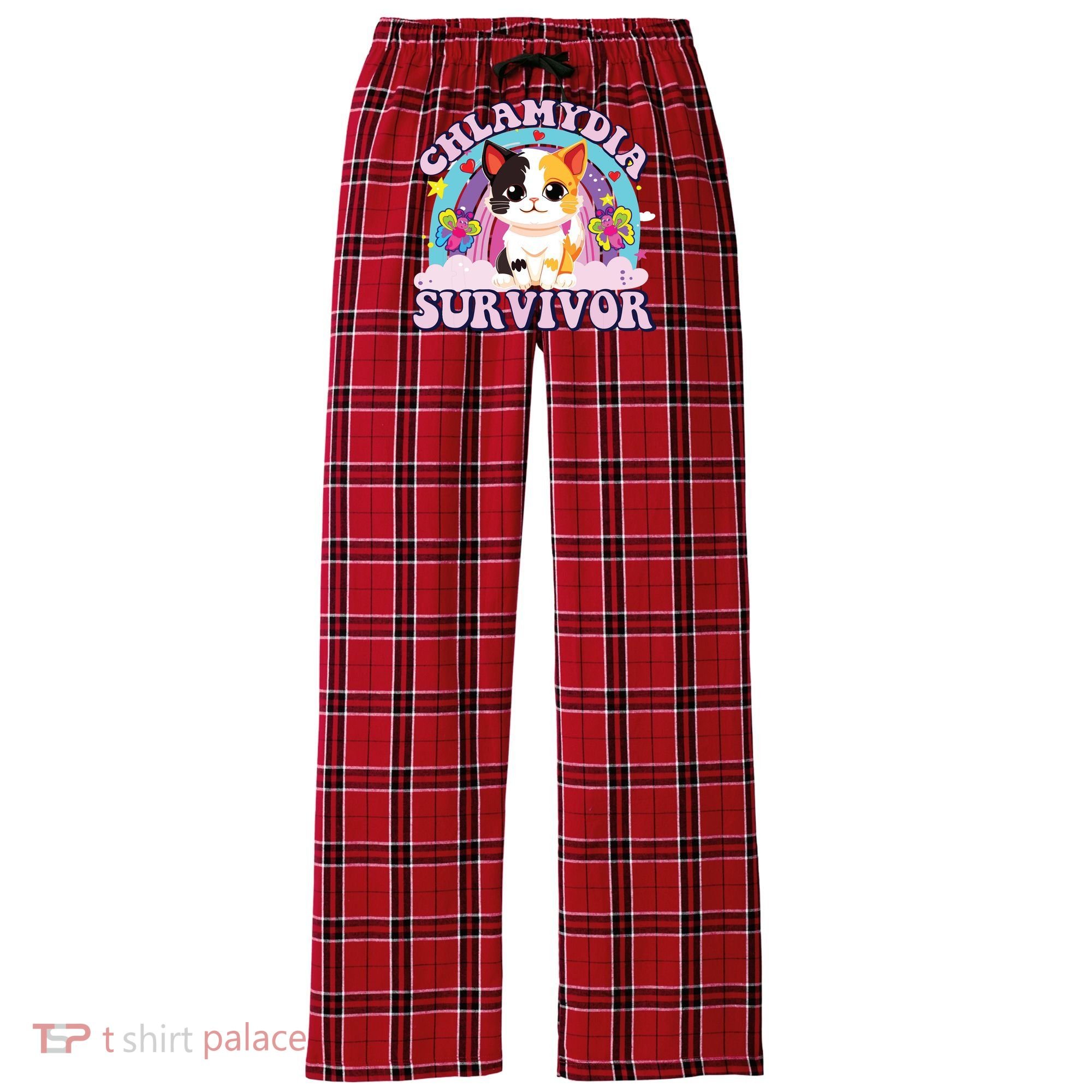 Chlamydia Survivor Cat Meme Funny Women's Flannel Plaid Pajama Pants